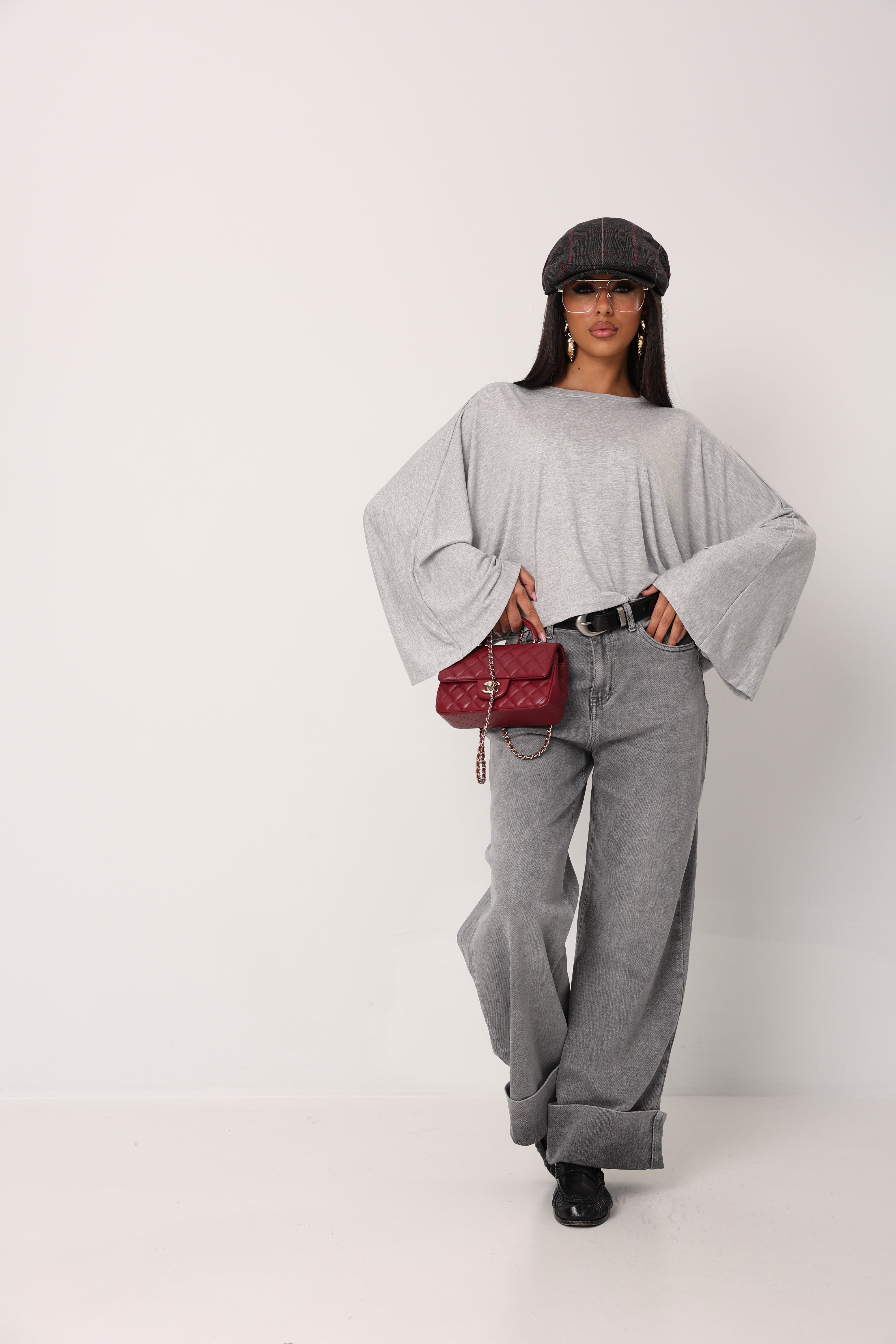 JEANS WIDE LEG FIERCE GRIGIO + CINTURA