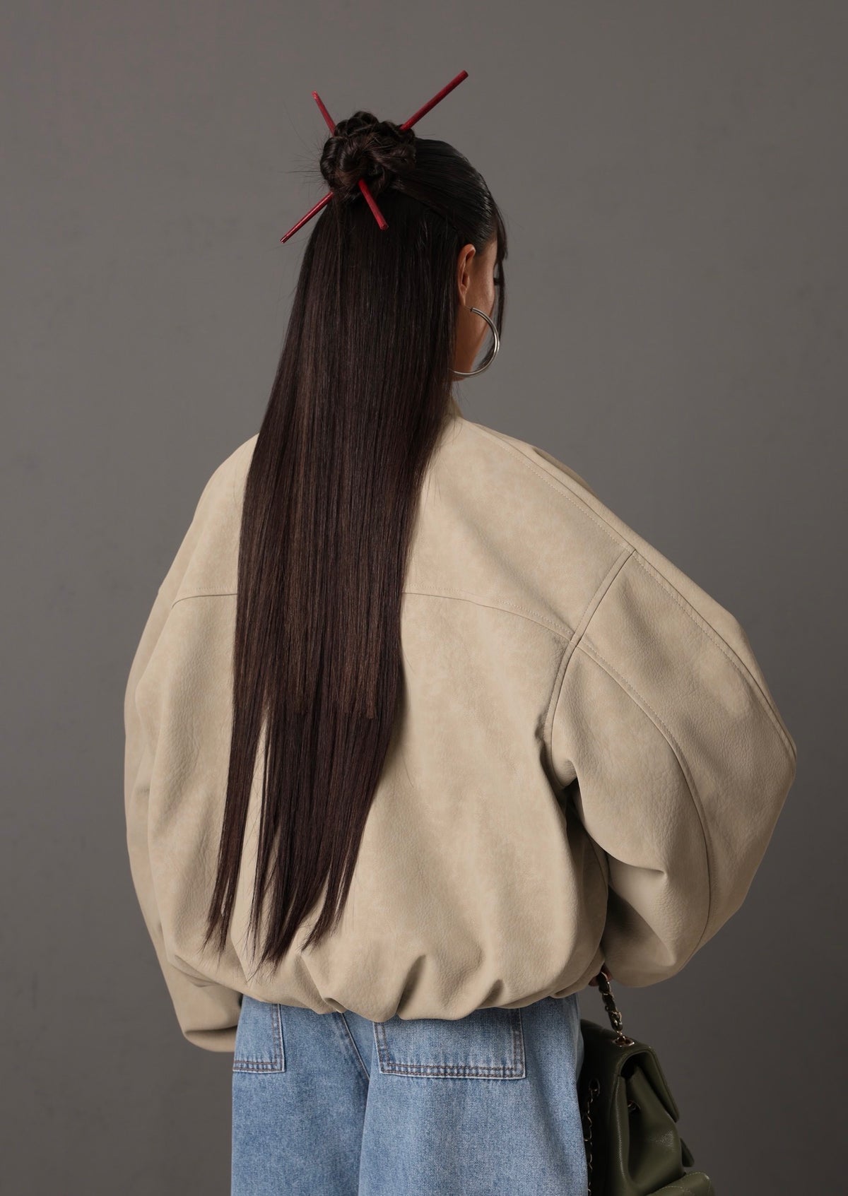 BOMBER ECOPELLE SCOLLO INCROCIATO ELARA BEIGE