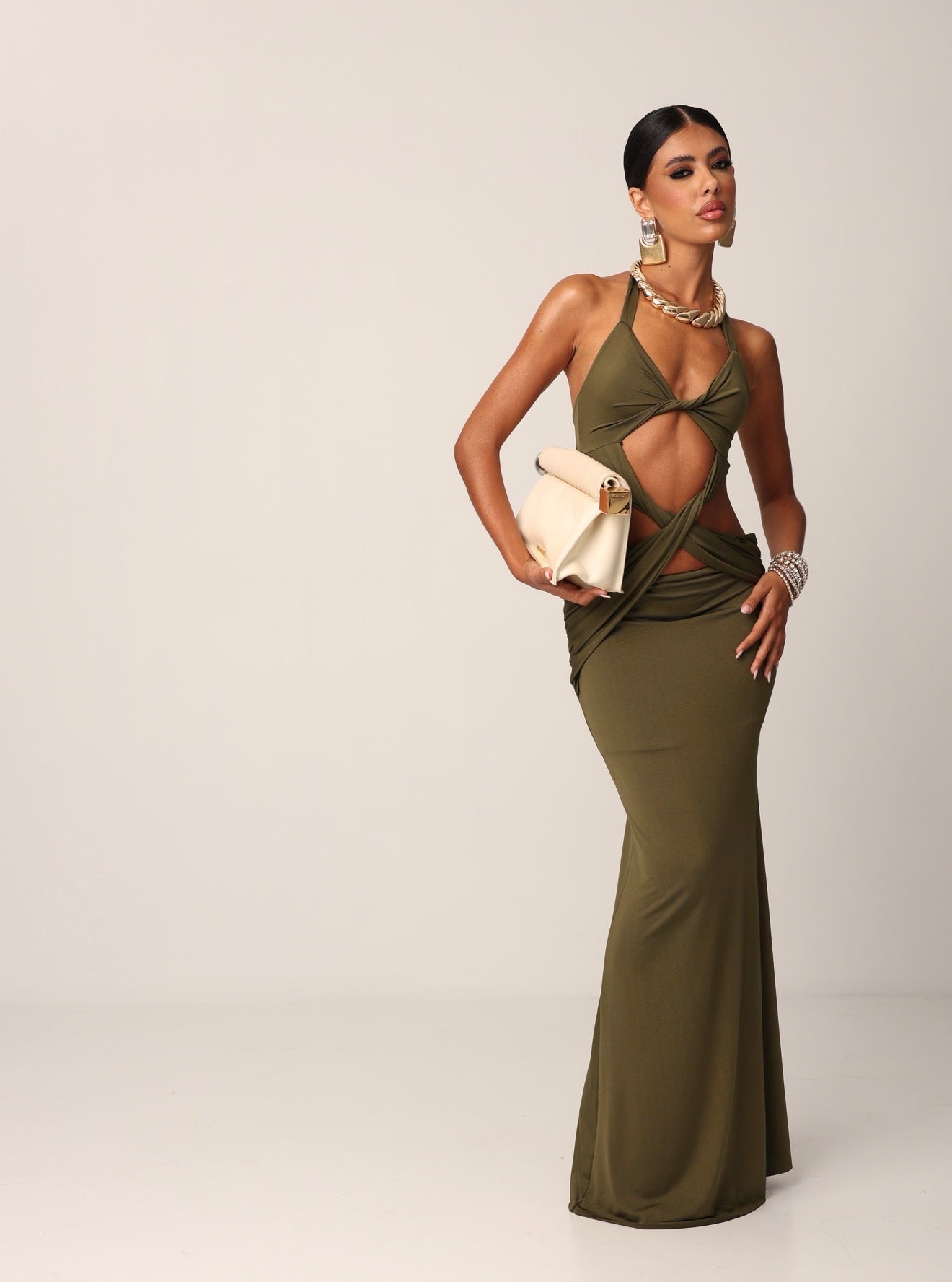VESTITO INCROCIO PASSIONE VERDE OLIVA