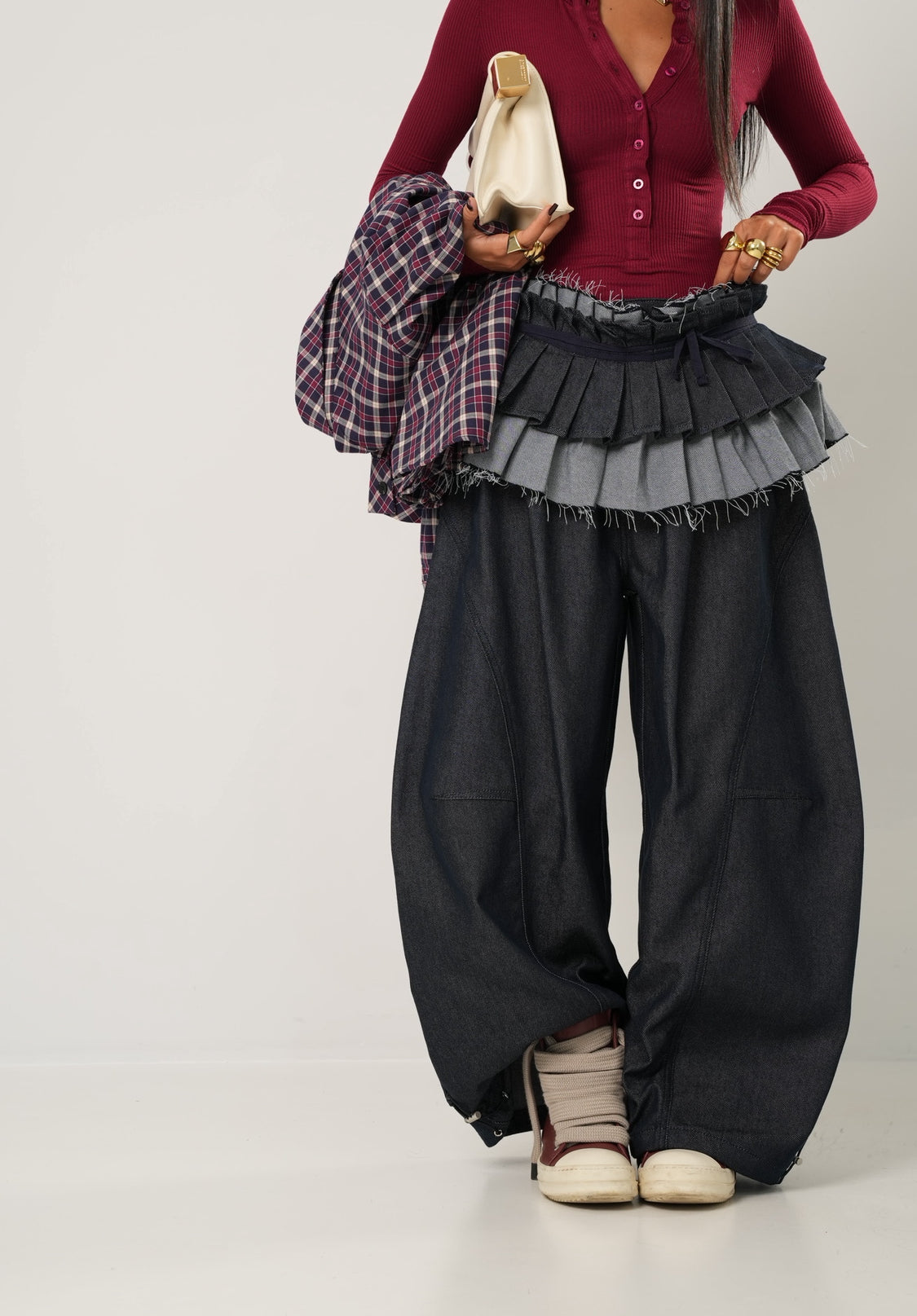 Jeans Labubu denim scuro + gonnellina