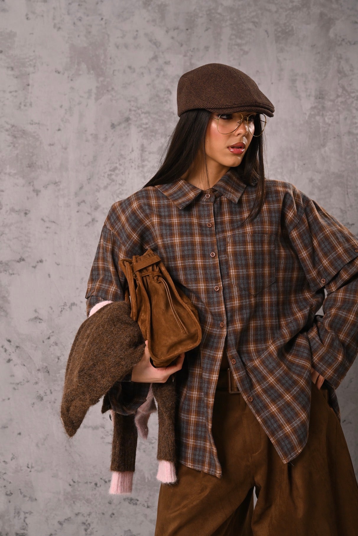 CAMICIA TARTAN DILETTA CAMEL/GRIGIA