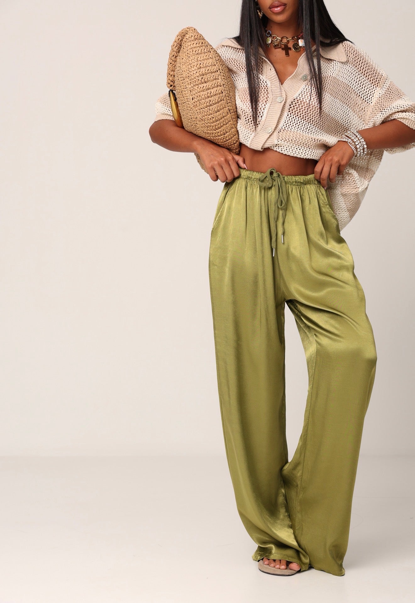 PANTALONI EFFETTO SETA RIO PISTACCHIO