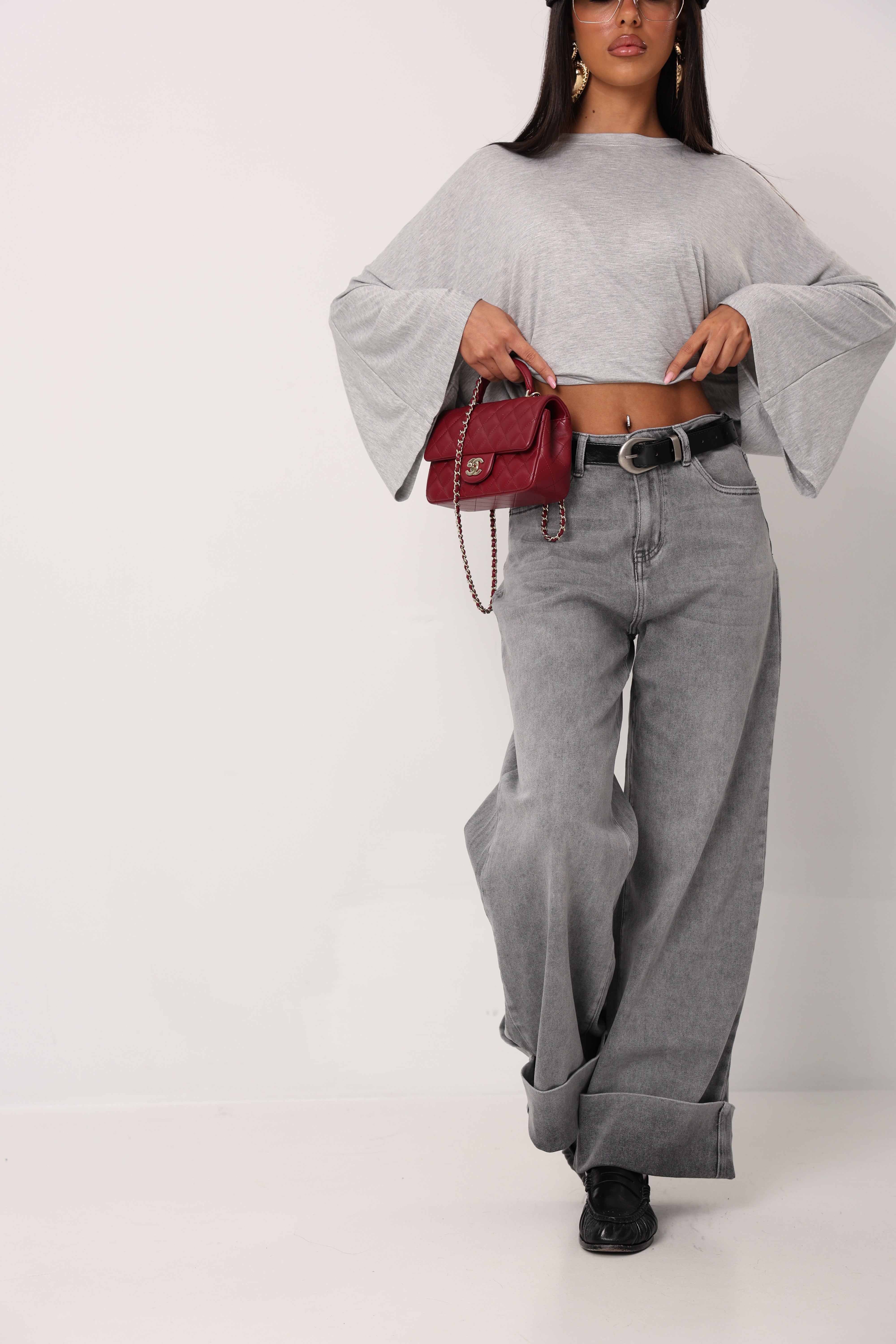 JEANS WIDE LEG FIERCE GRIGIO + CINTURA