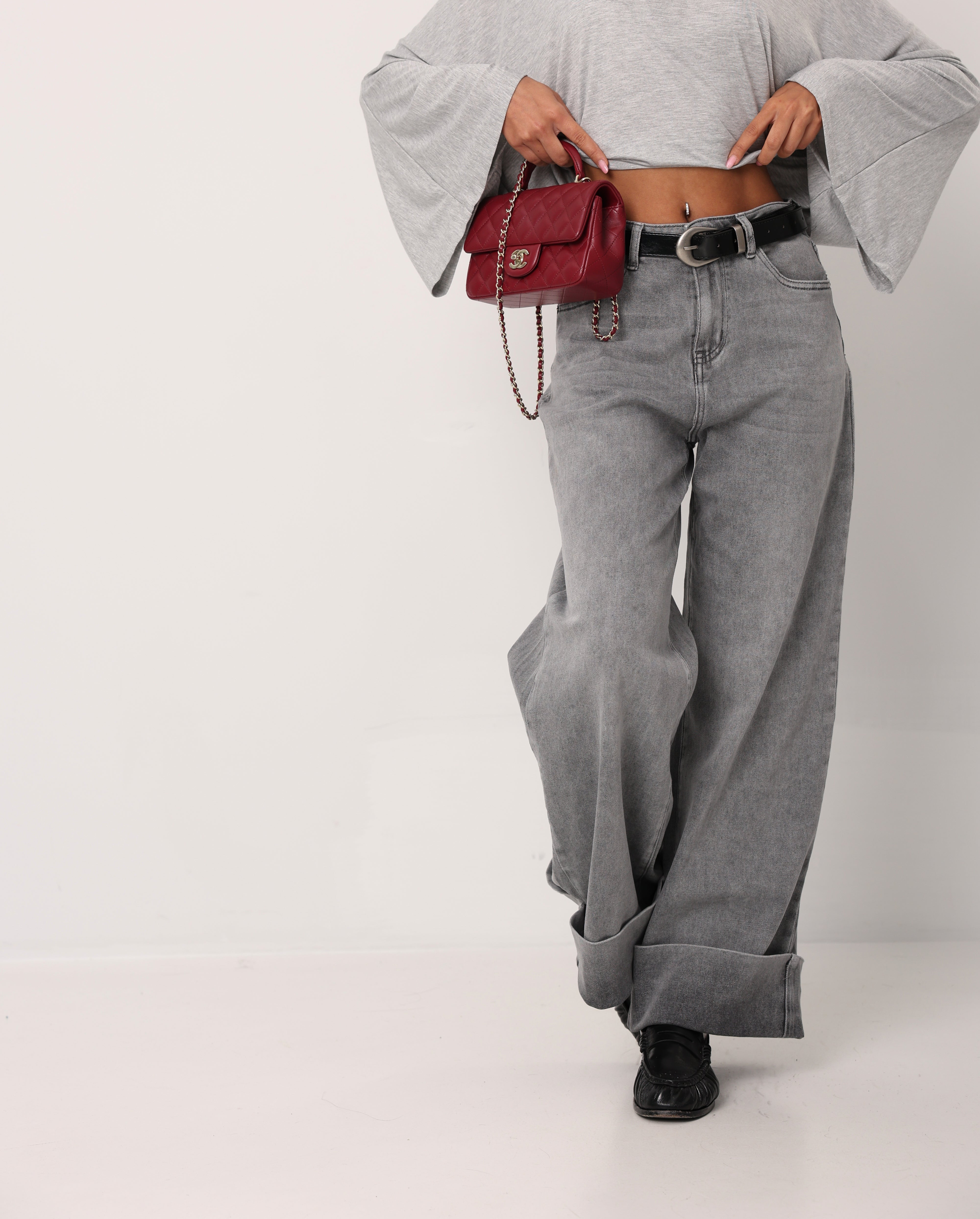 JEANS WIDE LEG FIERCE GRIGIO + CINTURA