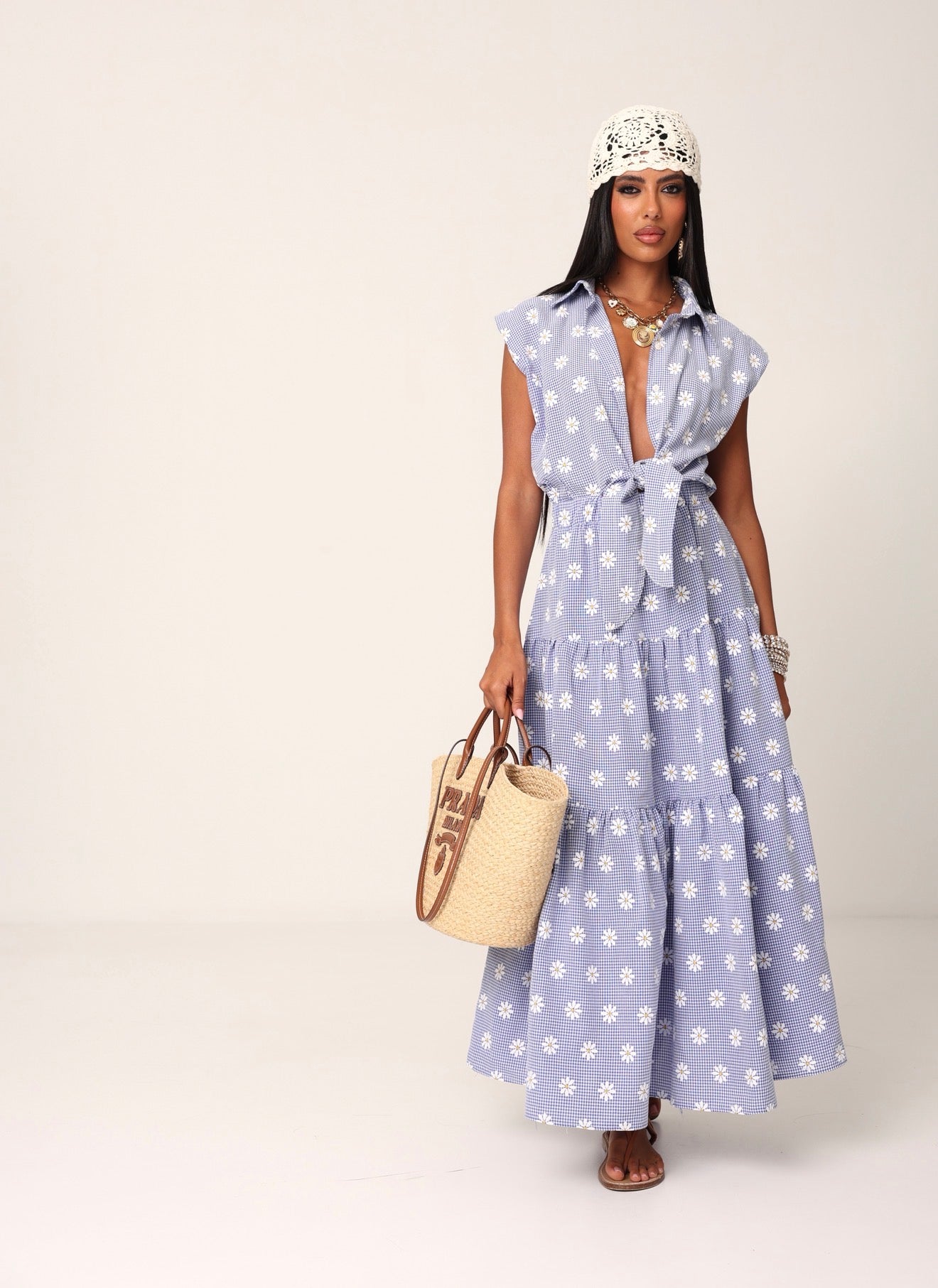 VESTITO QUADRETTI MARGHERITE BLU