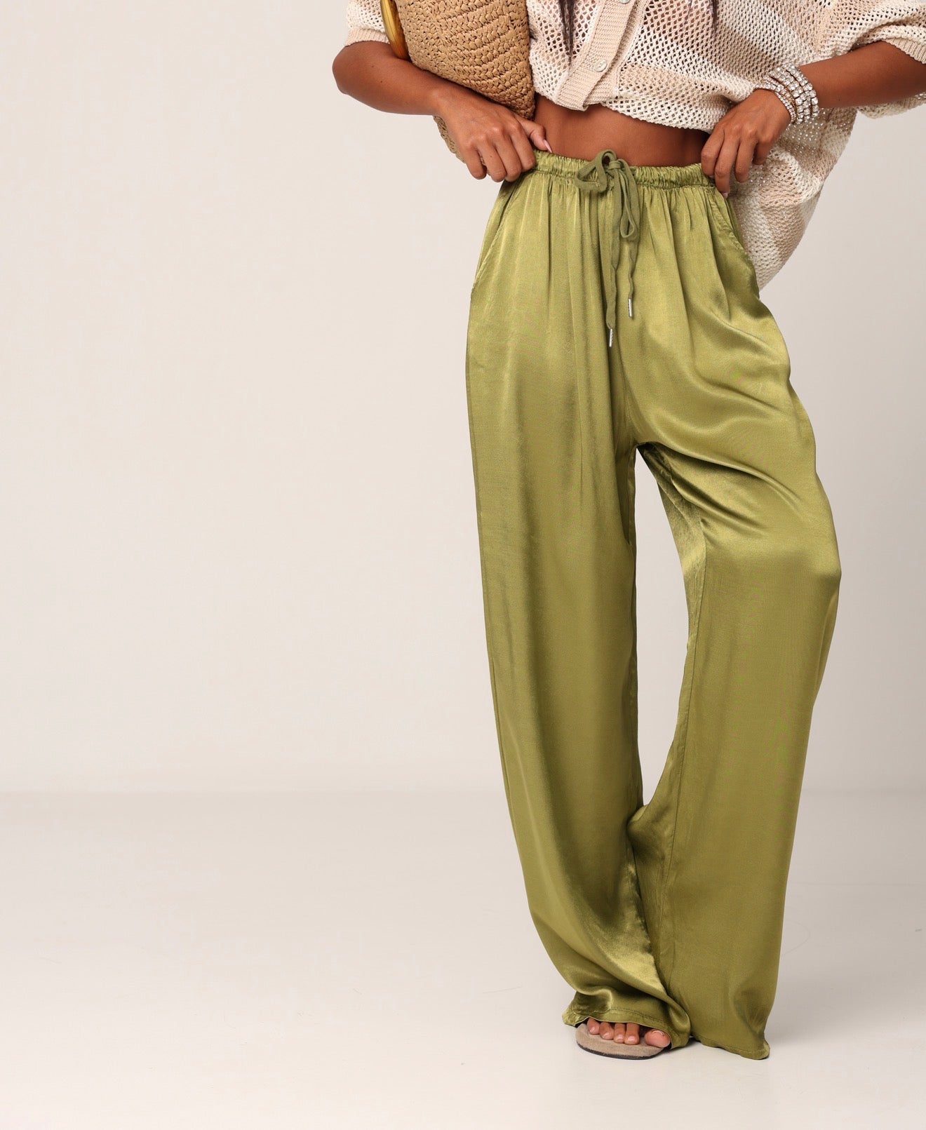 PANTALONI EFFETTO SETA RIO PISTACCHIO