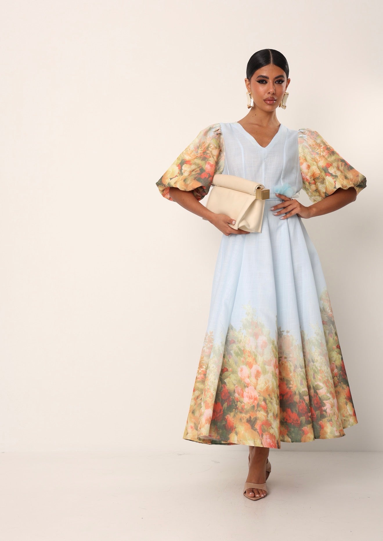 VESTITO FIORATO CARYS AZZURRO