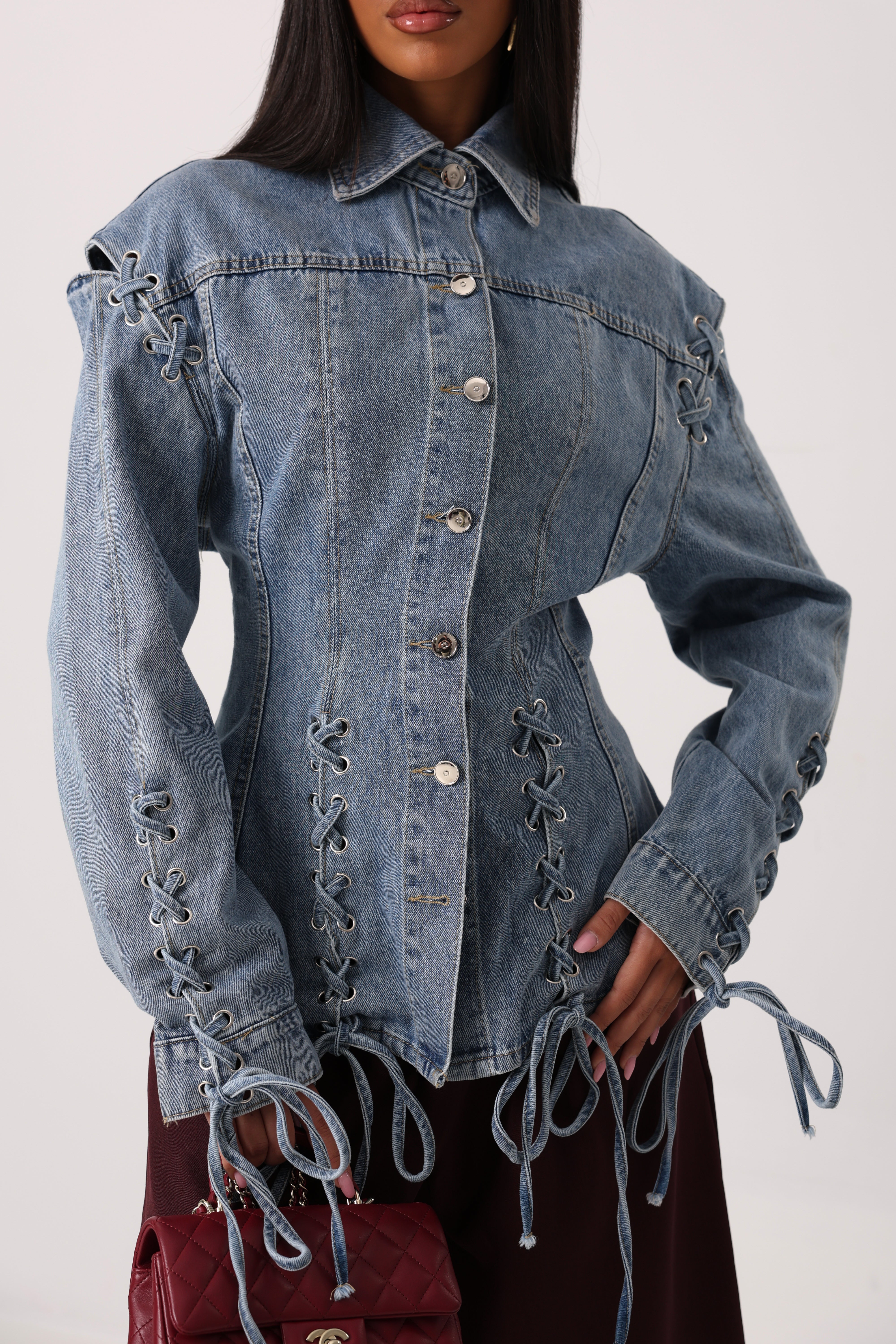 CAMICIA STRINGHE ILEA DENIM CHIARO