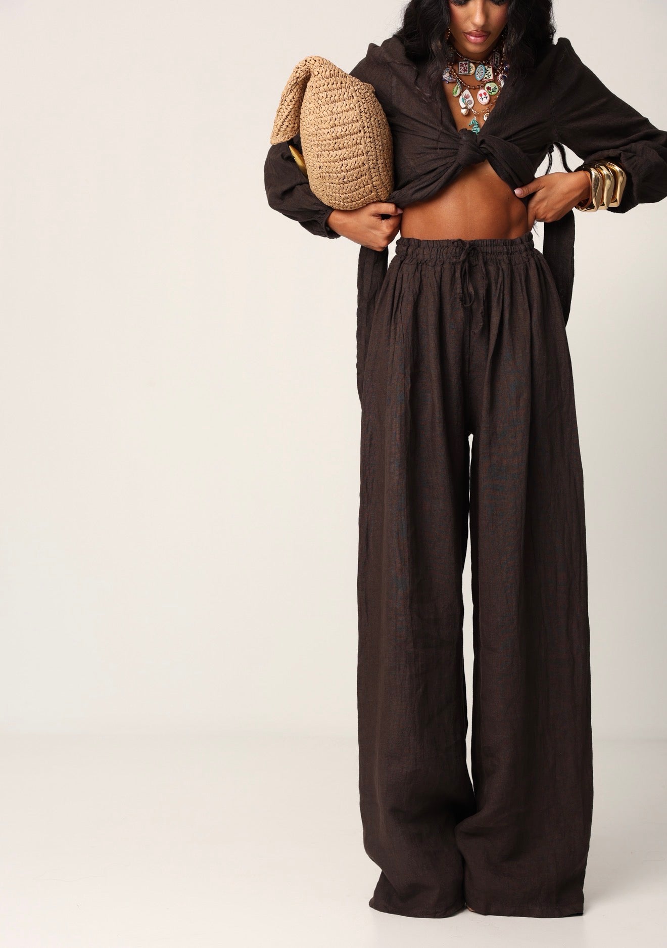 COORDINATO LALLY MARRONE 100% LINO