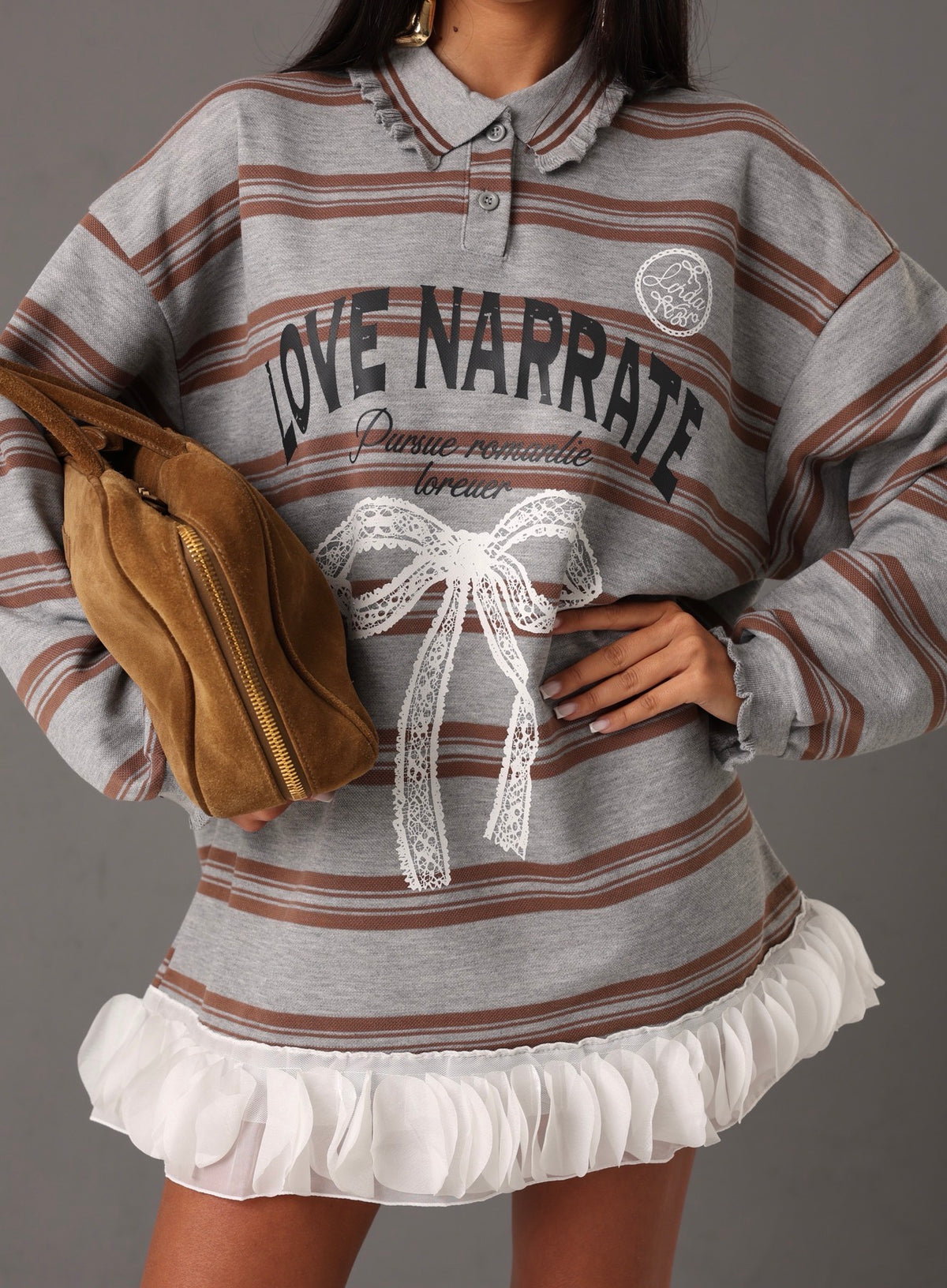 VESTITO/FELPA LOVE NARRATE GRIGIA/MARRONE