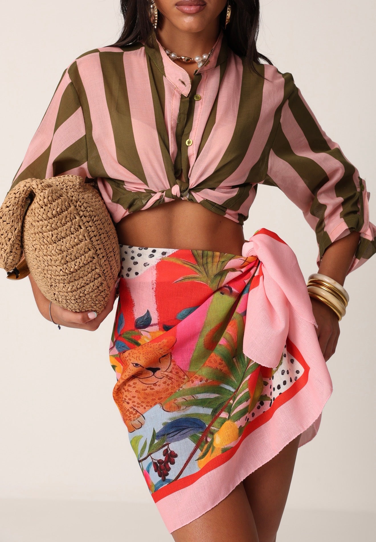 CAMICIA RIGHE SAIRA VERDE OLIVA/ROSA