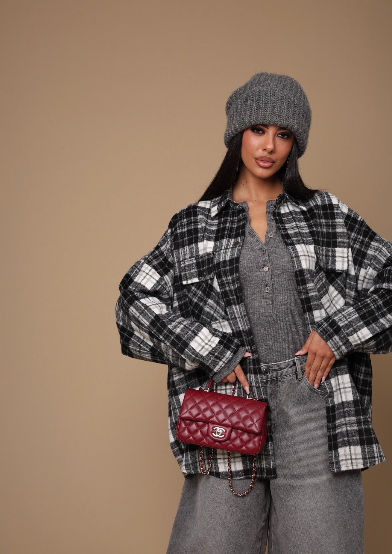 CAMICIA TARTAN ZAIRA BIANCA/NERA