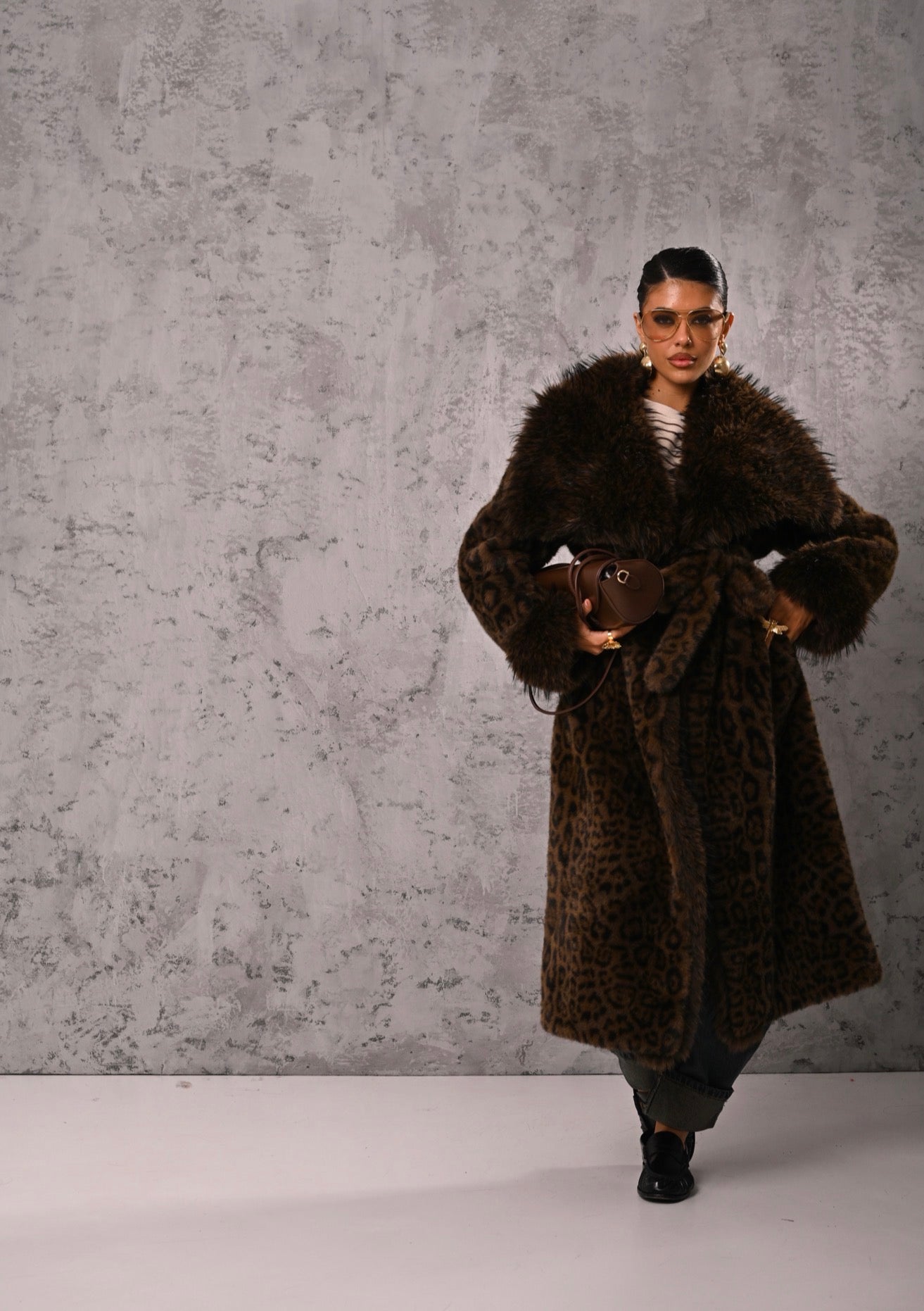 ECO PELLICCIA LEOPARDATA DANIELA MARRONE/NERO