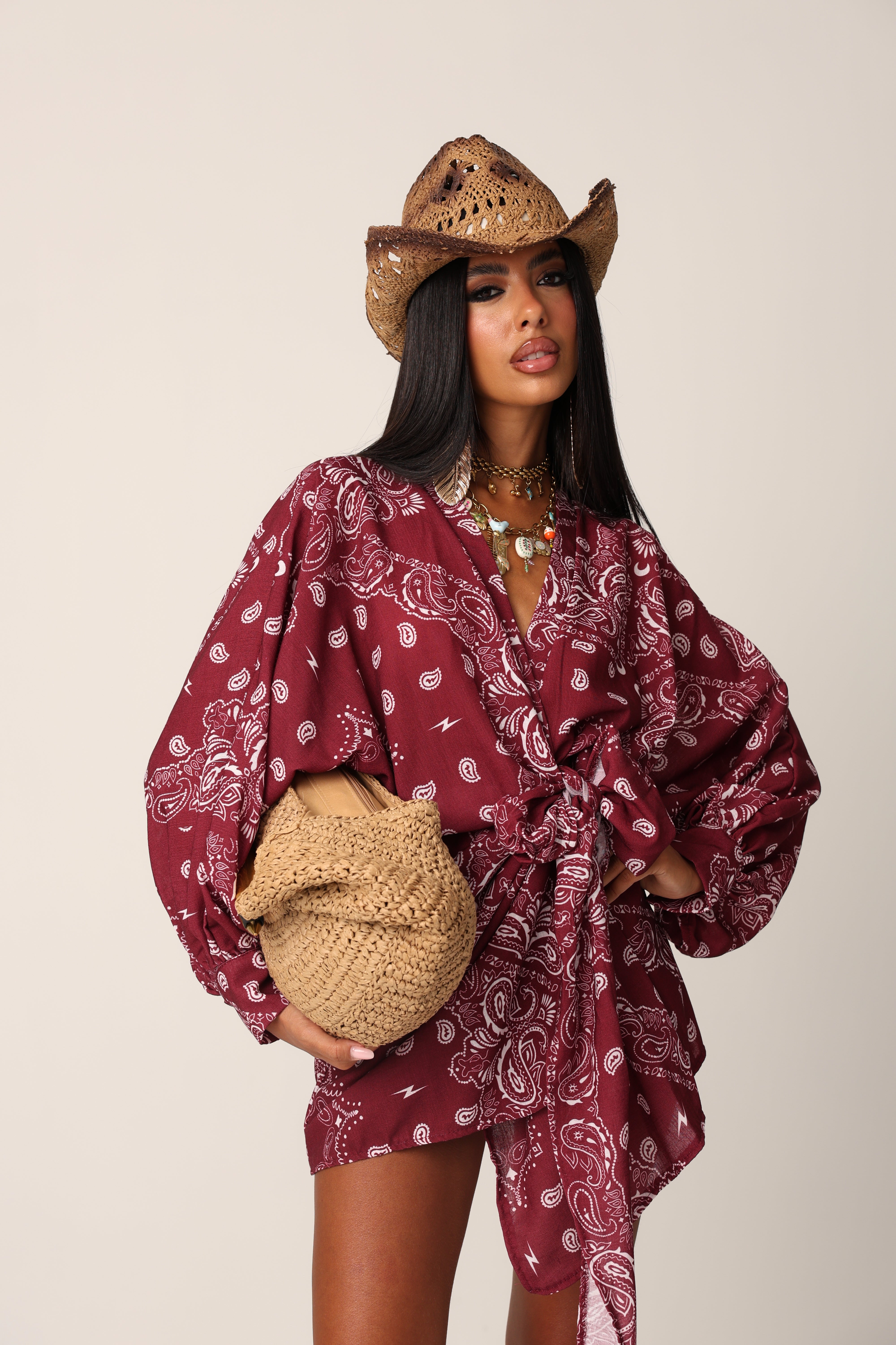 VESTITO PAISLEY YUNA BORDEAUX