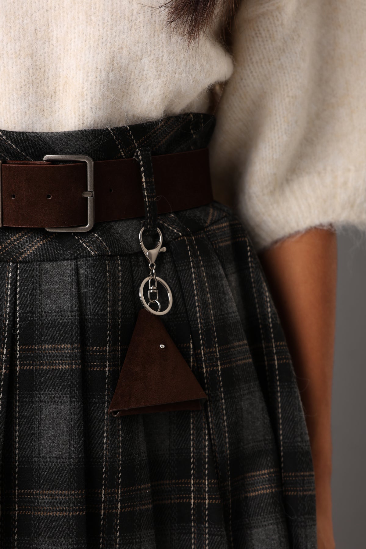 PANTAGONNA TARTAN PLISSÈ LALLY GRIGIA + CINTURA ECOCAMOSCIO