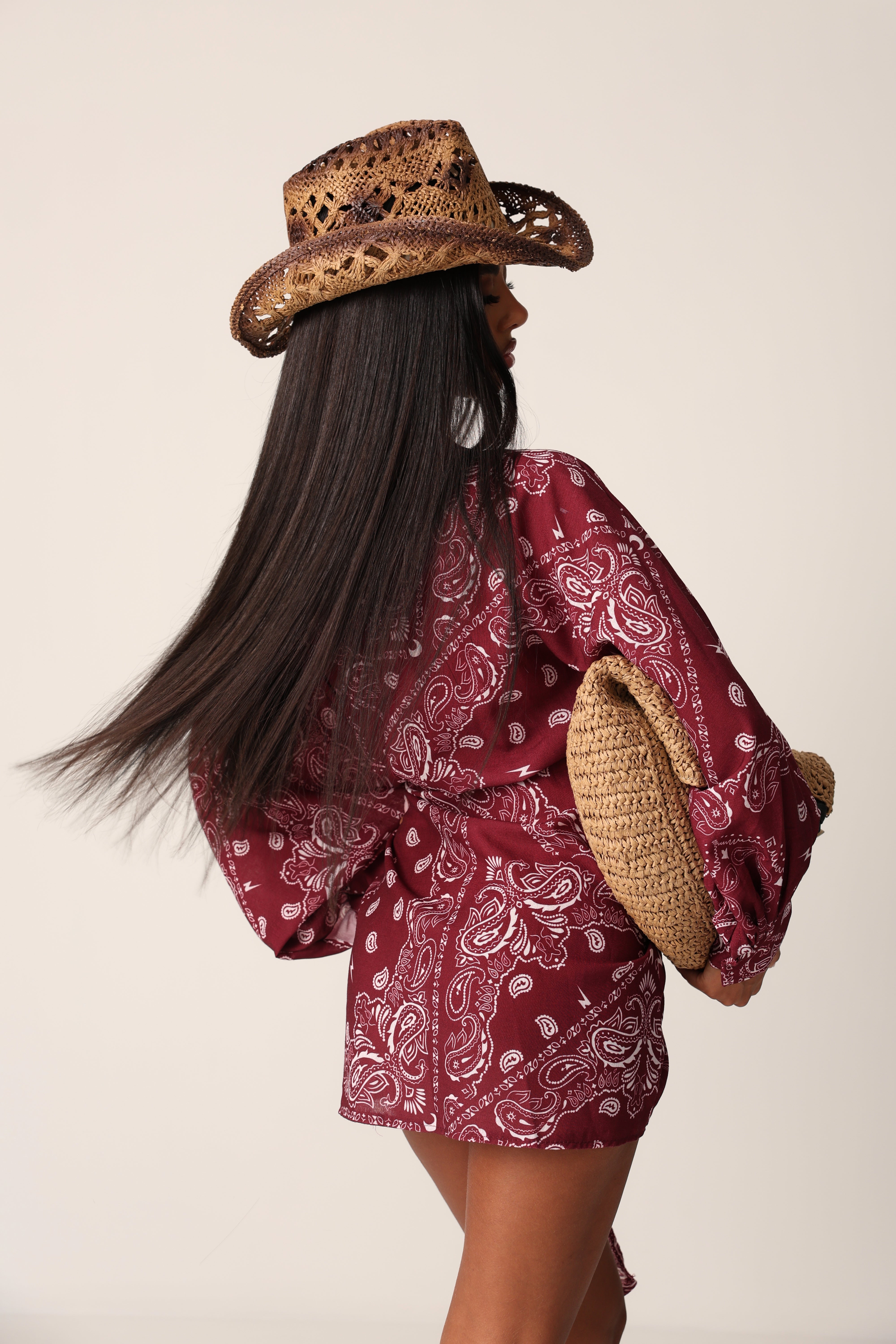 VESTITO PAISLEY YUNA BORDEAUX