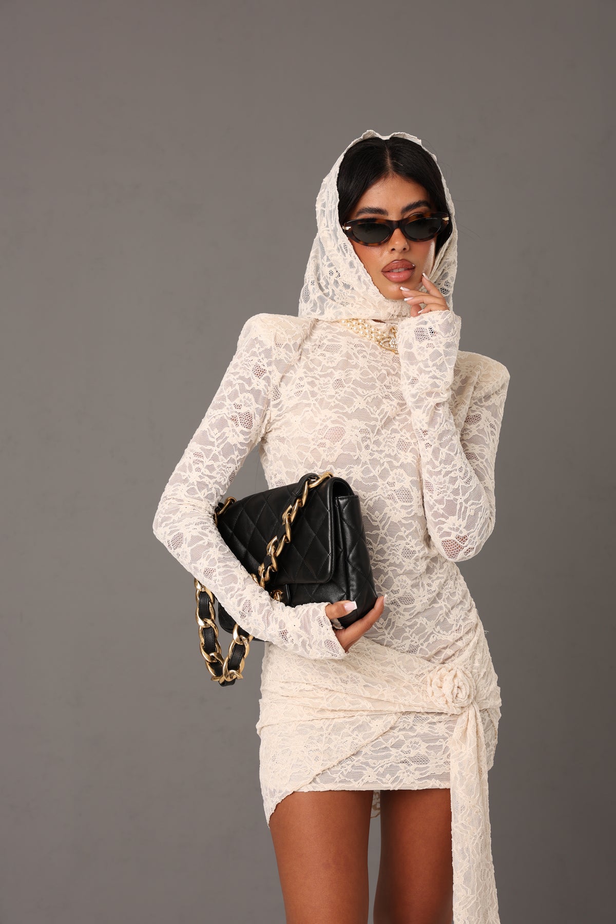 VESTITO PIZZO CASSANDRA CREMA + FOULARD