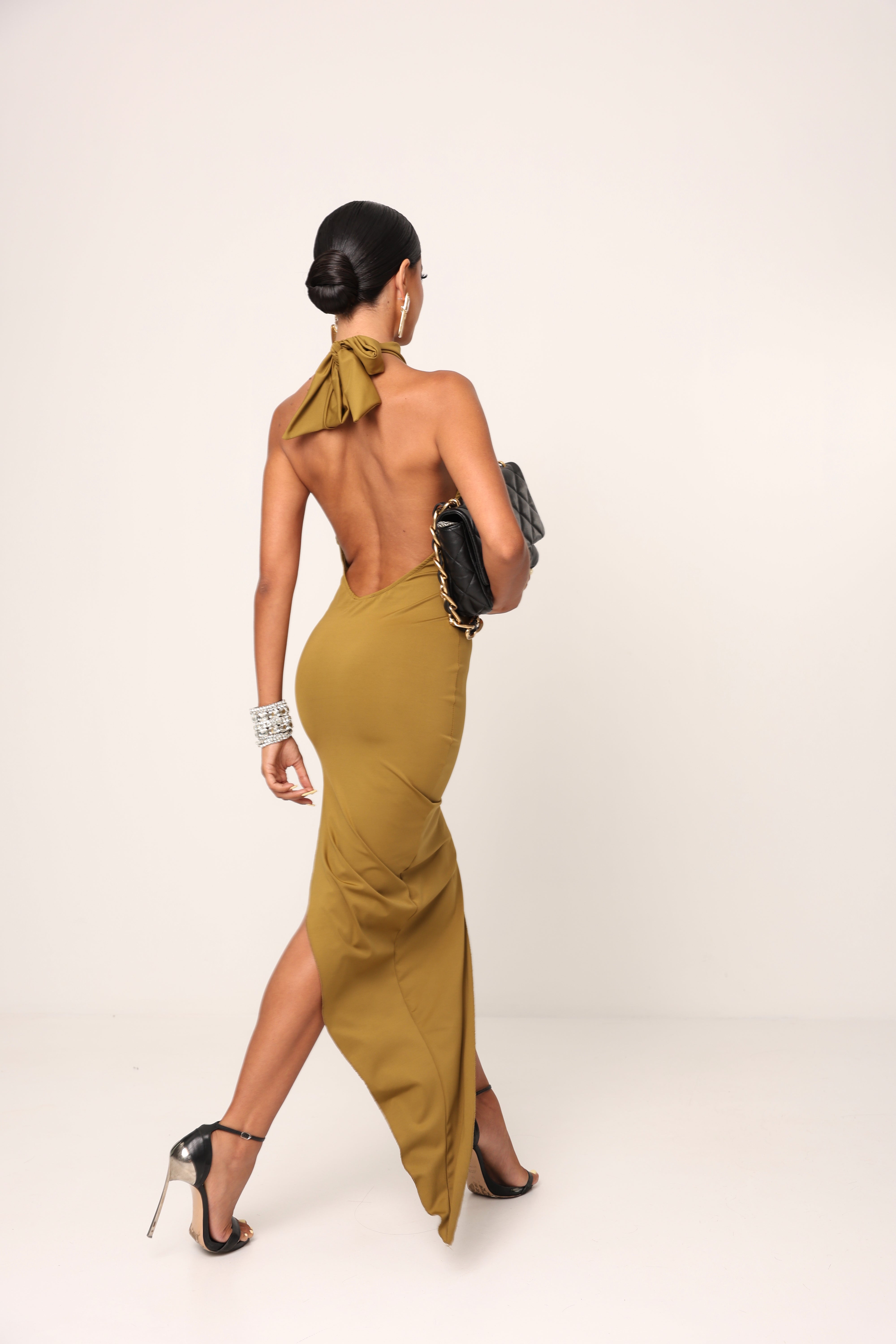 VESTITO ASIMMETRICO LYCRA SOLEIL OLIVA