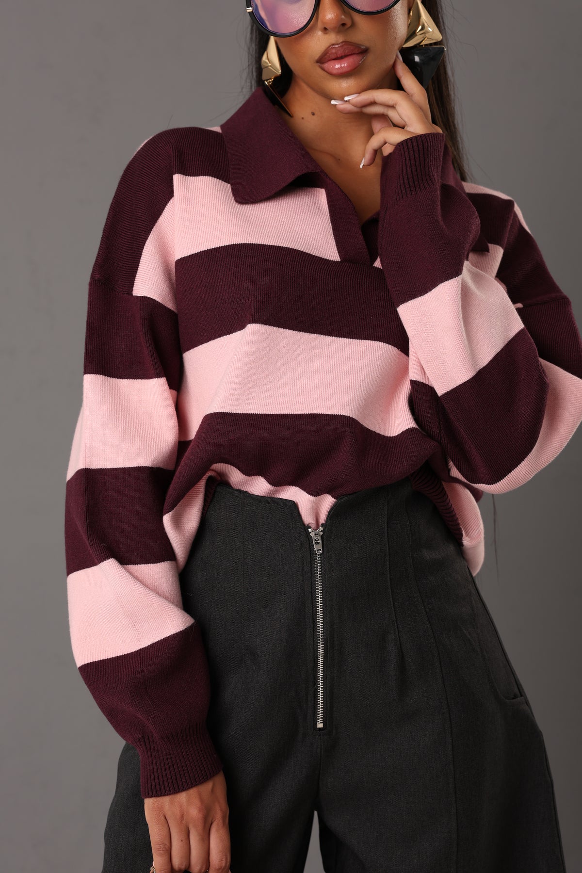 PLUM/PINK STRIPED POLO SHIRT