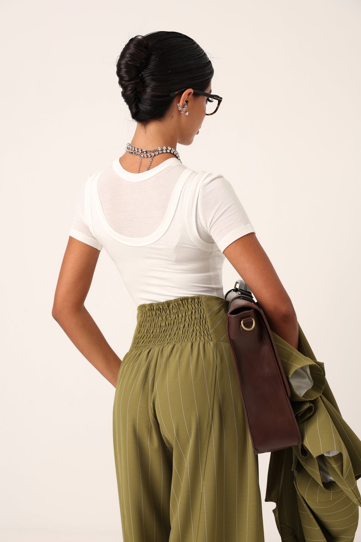 PANTALONI GESSATI ARUNA VERDI BY MARZIA MANGO
