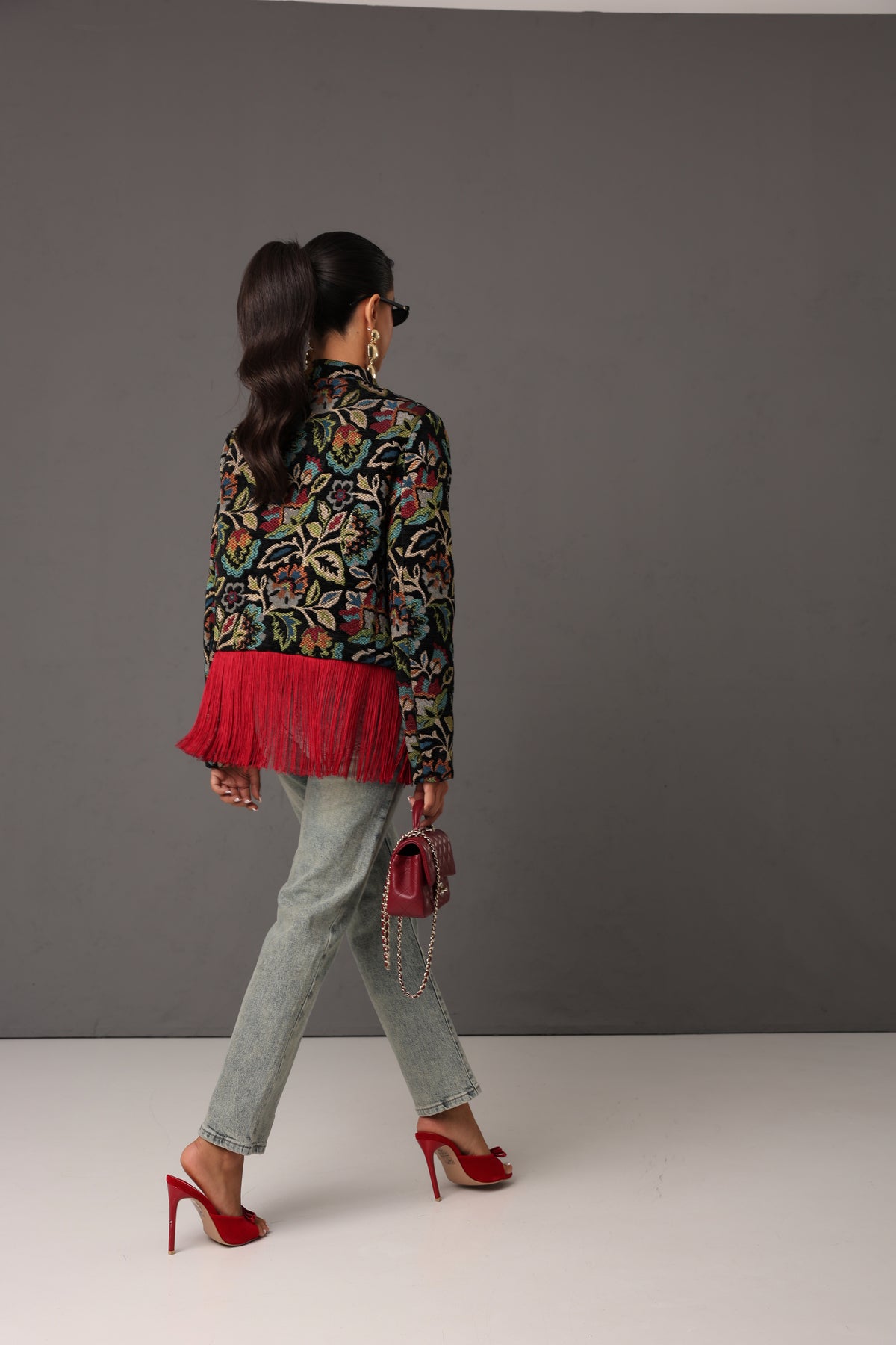 BLAZER JACQUARED FRANGE MEREDITH NERO BY LUMINA