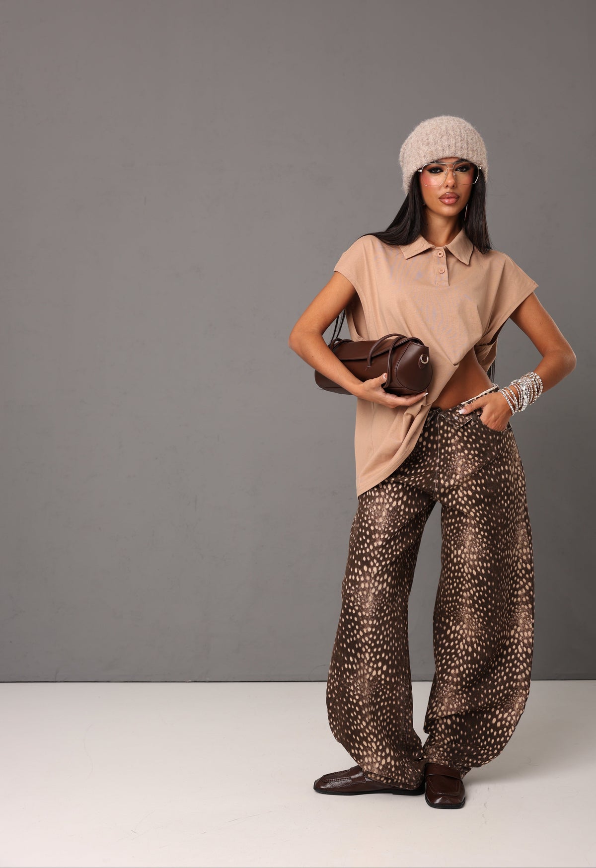 JEANS RISVOLTO BAMBI MARRONE