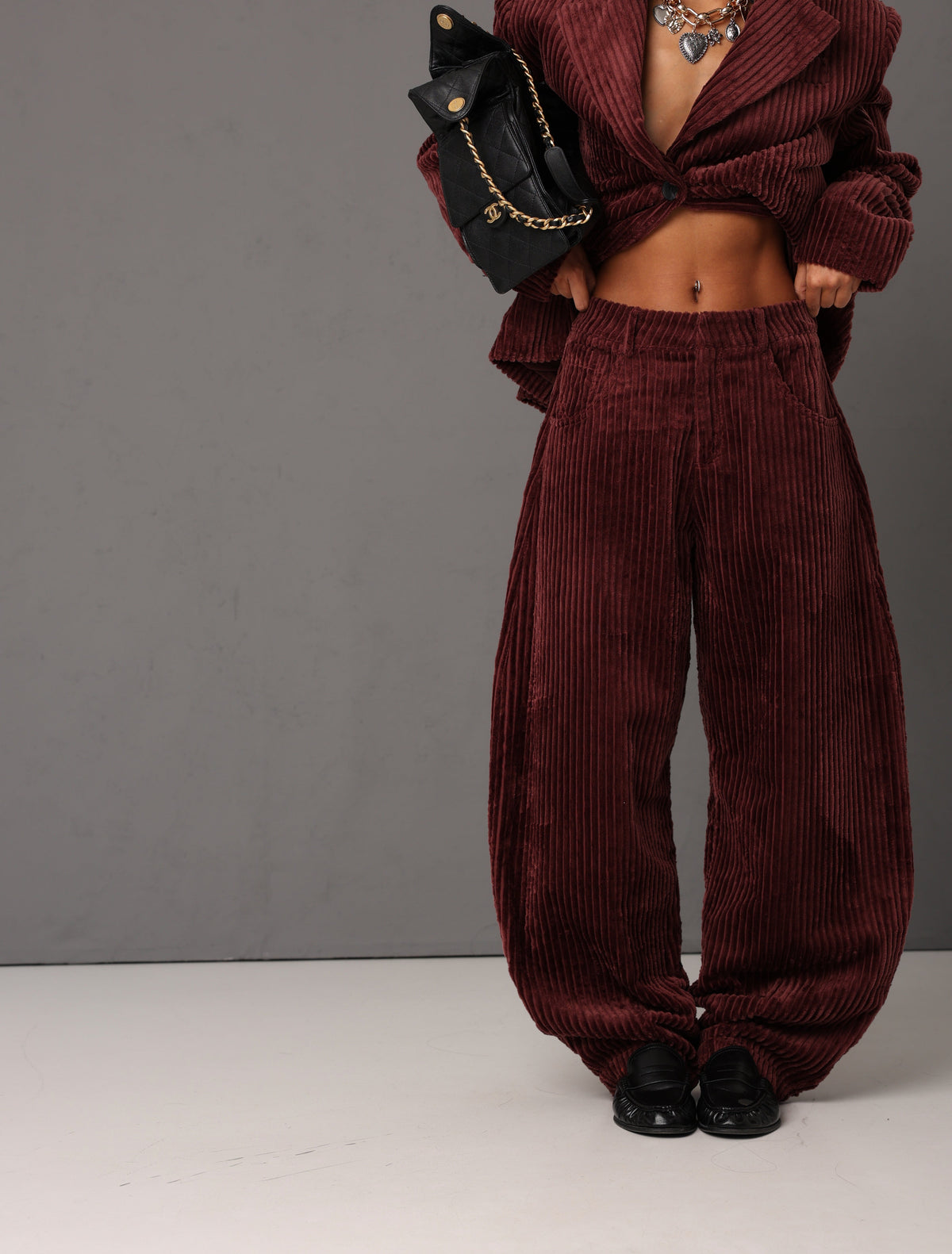 PANTALONI VELLUTO NELLIE VINO BY LUMINA