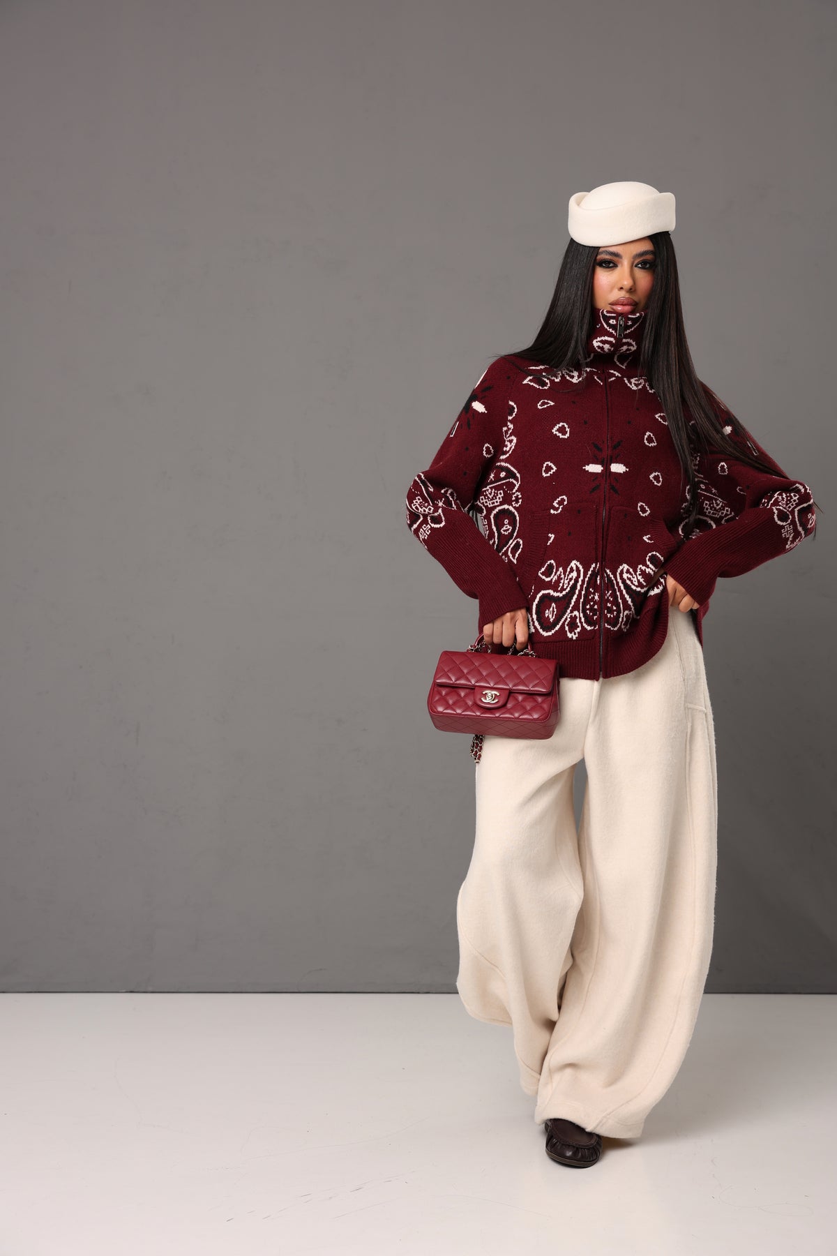 CARDIGAN COLLO ALTO PAISLEY DIANNE BORDEAUX