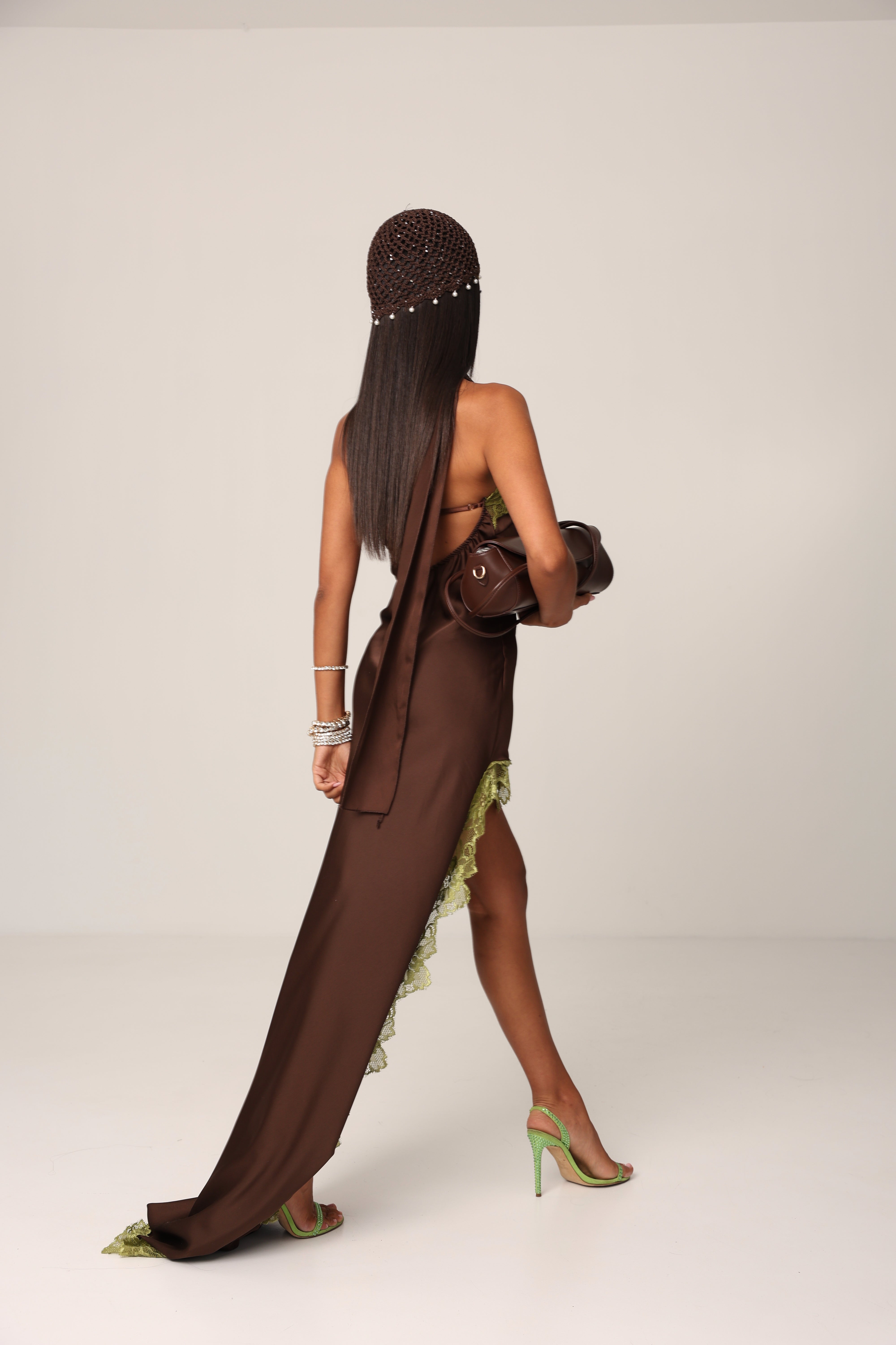 VESTITO ASIMMETRICO GIULIA MARRONE/VERDE