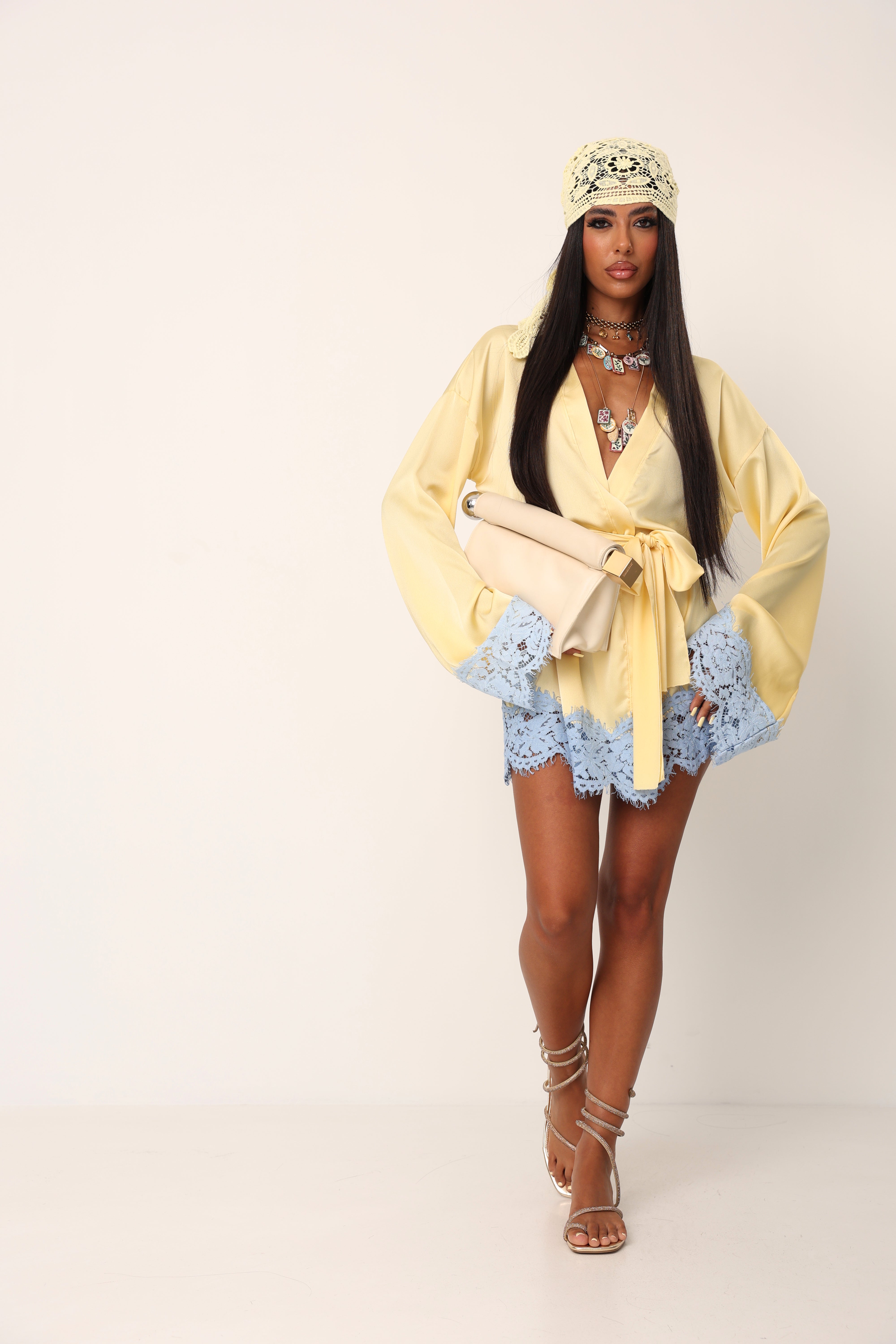 KIMONO PIZZO BALI GIALLO/AZZURRO