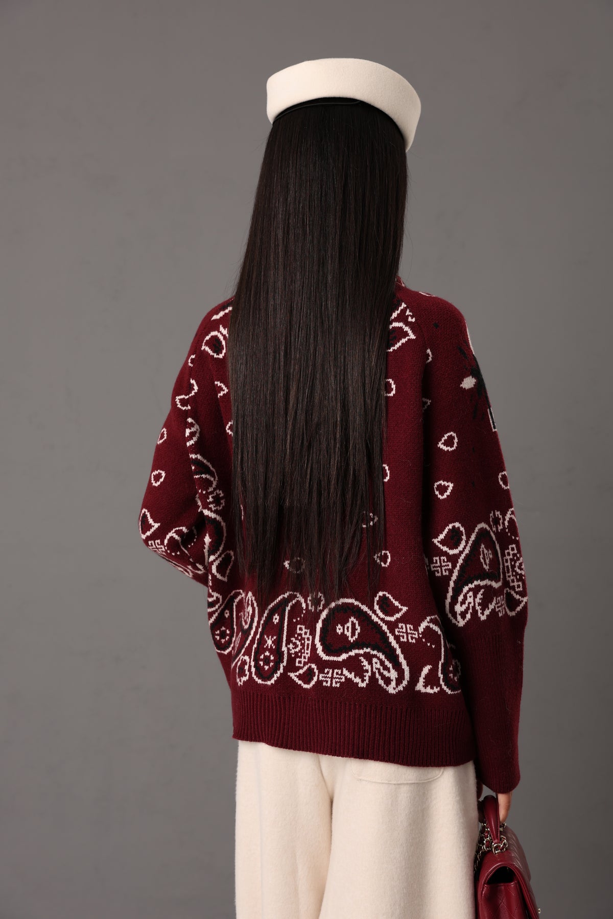 CARDIGAN COLLO ALTO PAISLEY DIANNE BORDEAUX