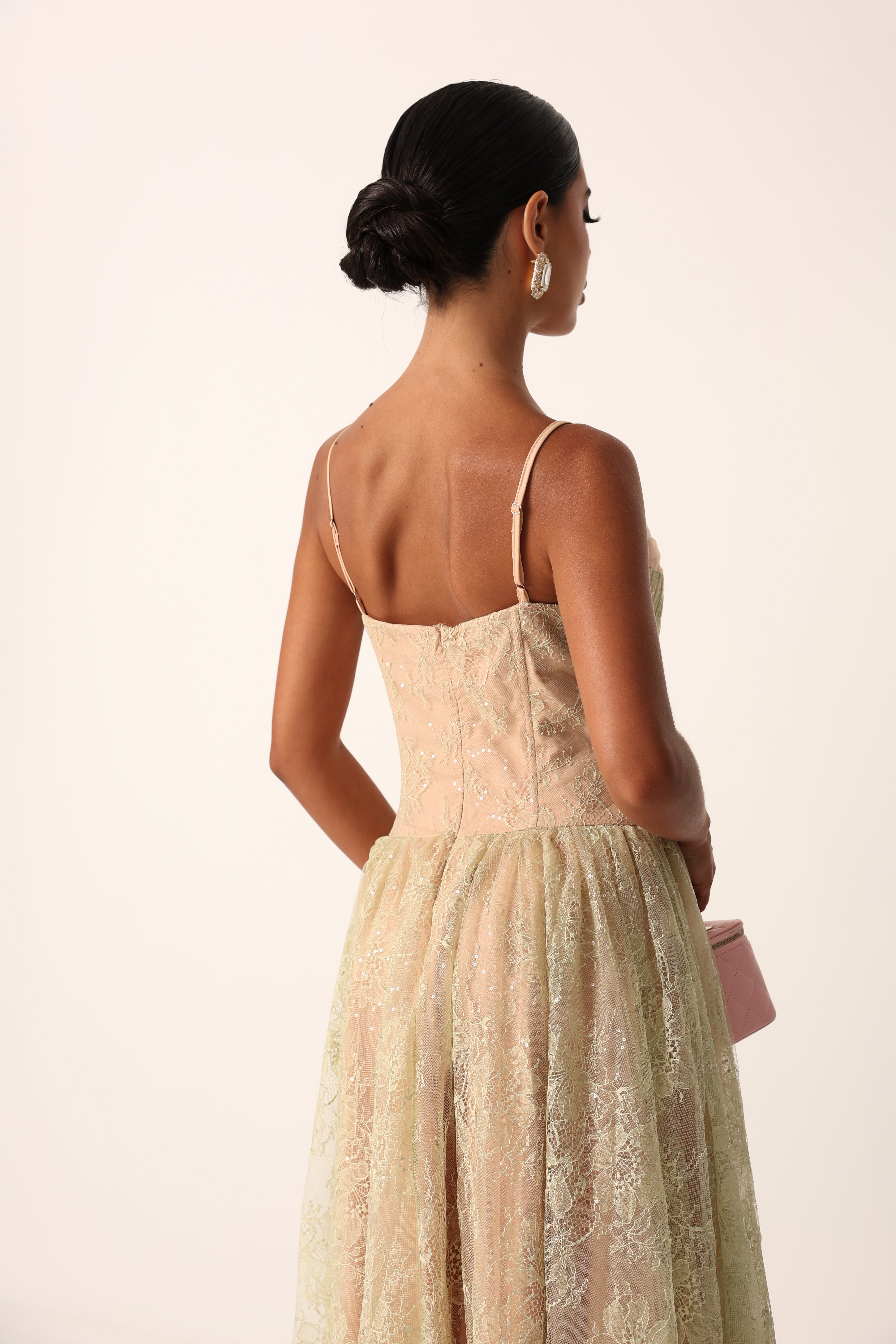 VESTITO PIZZO LANDY BEIGE/VERDE