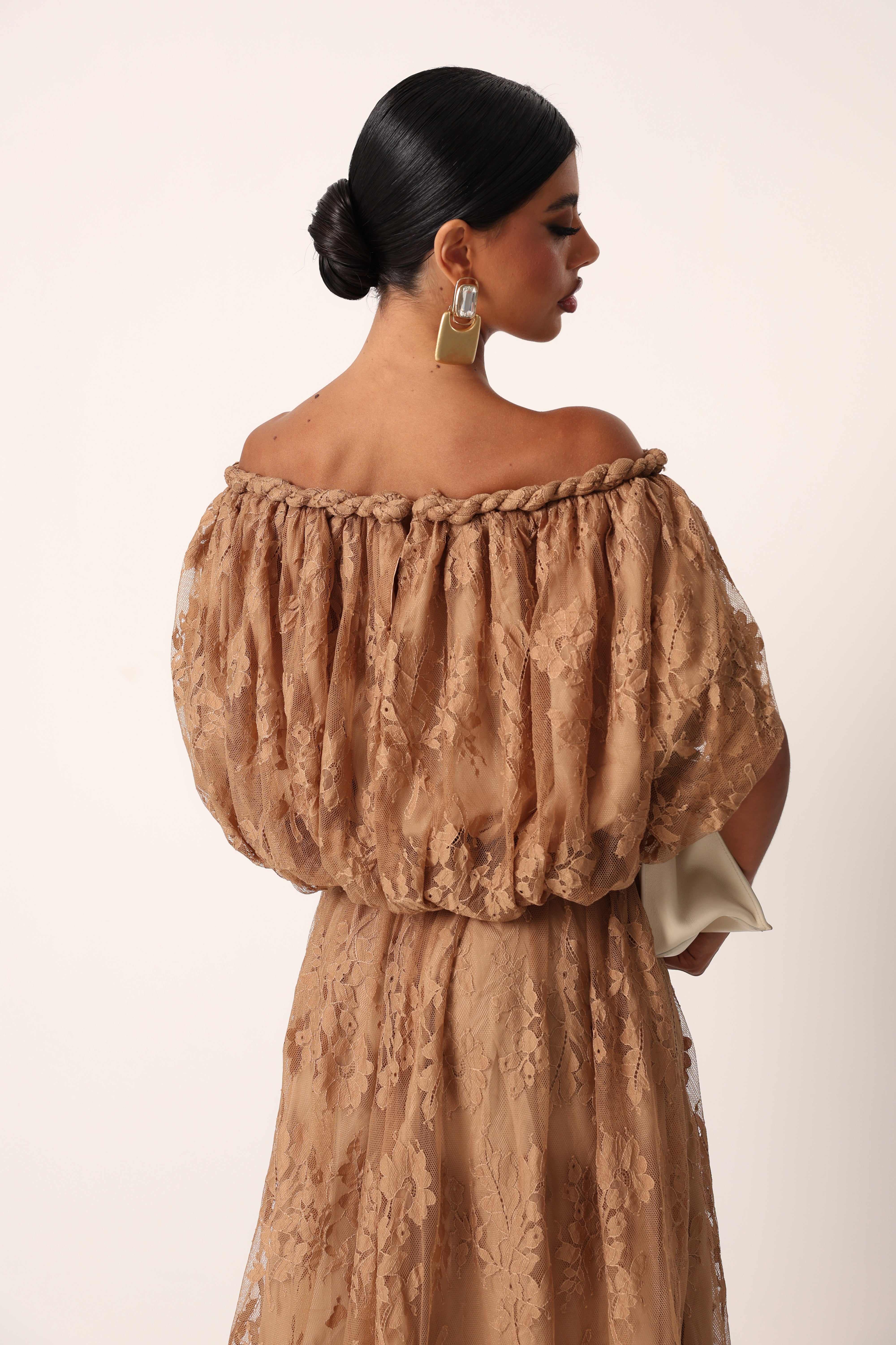 VESTITO PIZZO ATUM TAUPE 100% COTONE