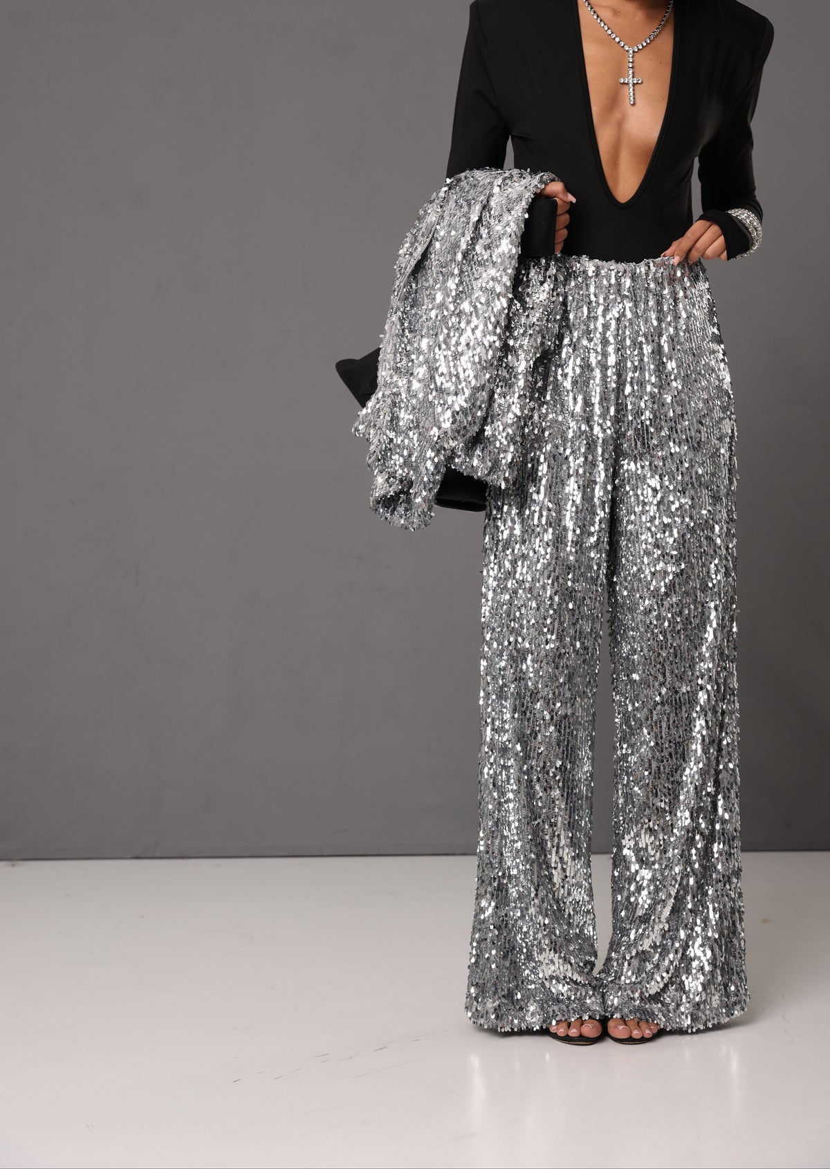 PANTALONI PAILLETTES STEVIE SILVER BY LUMINA