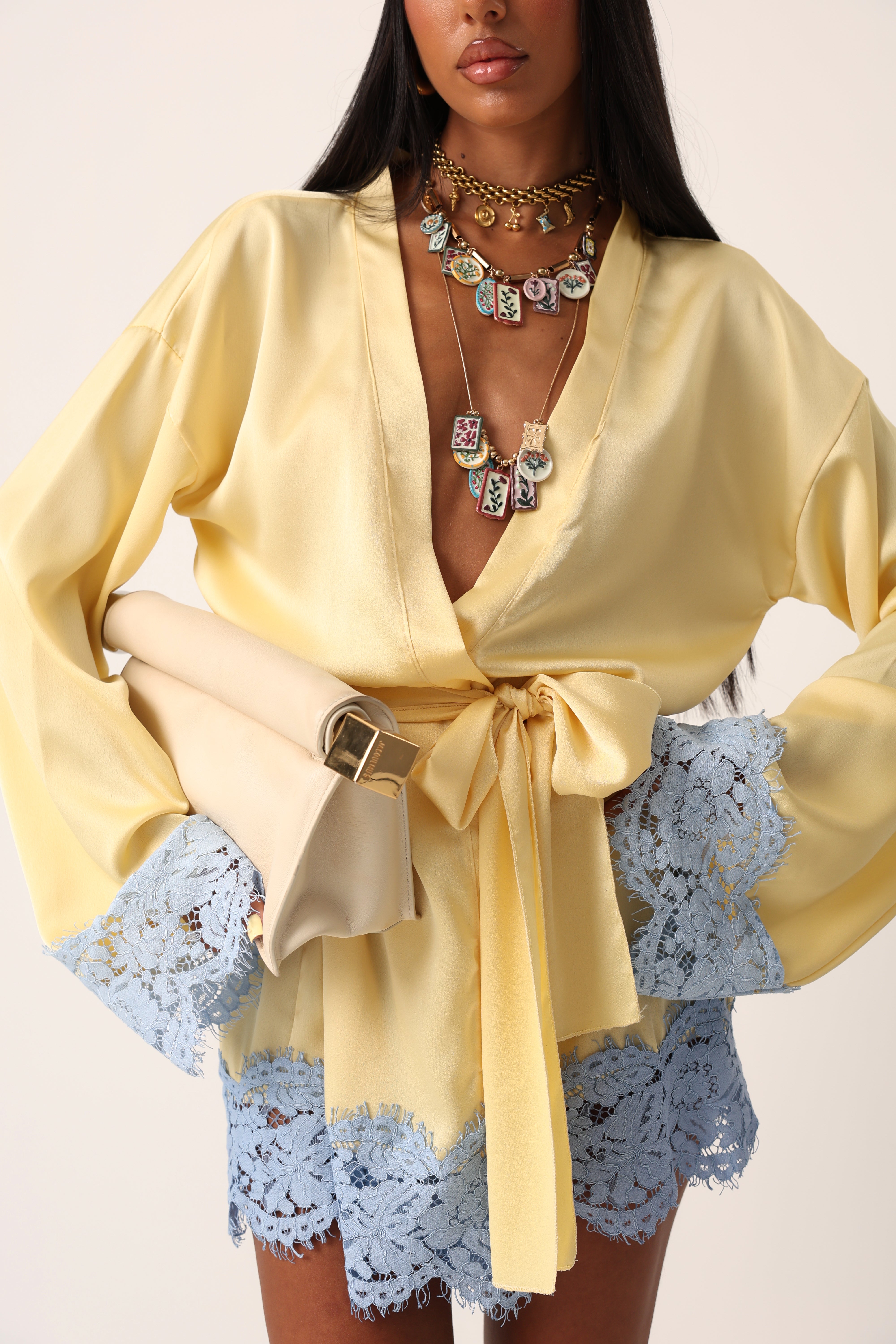 KIMONO PIZZO BALI GIALLO/AZZURRO