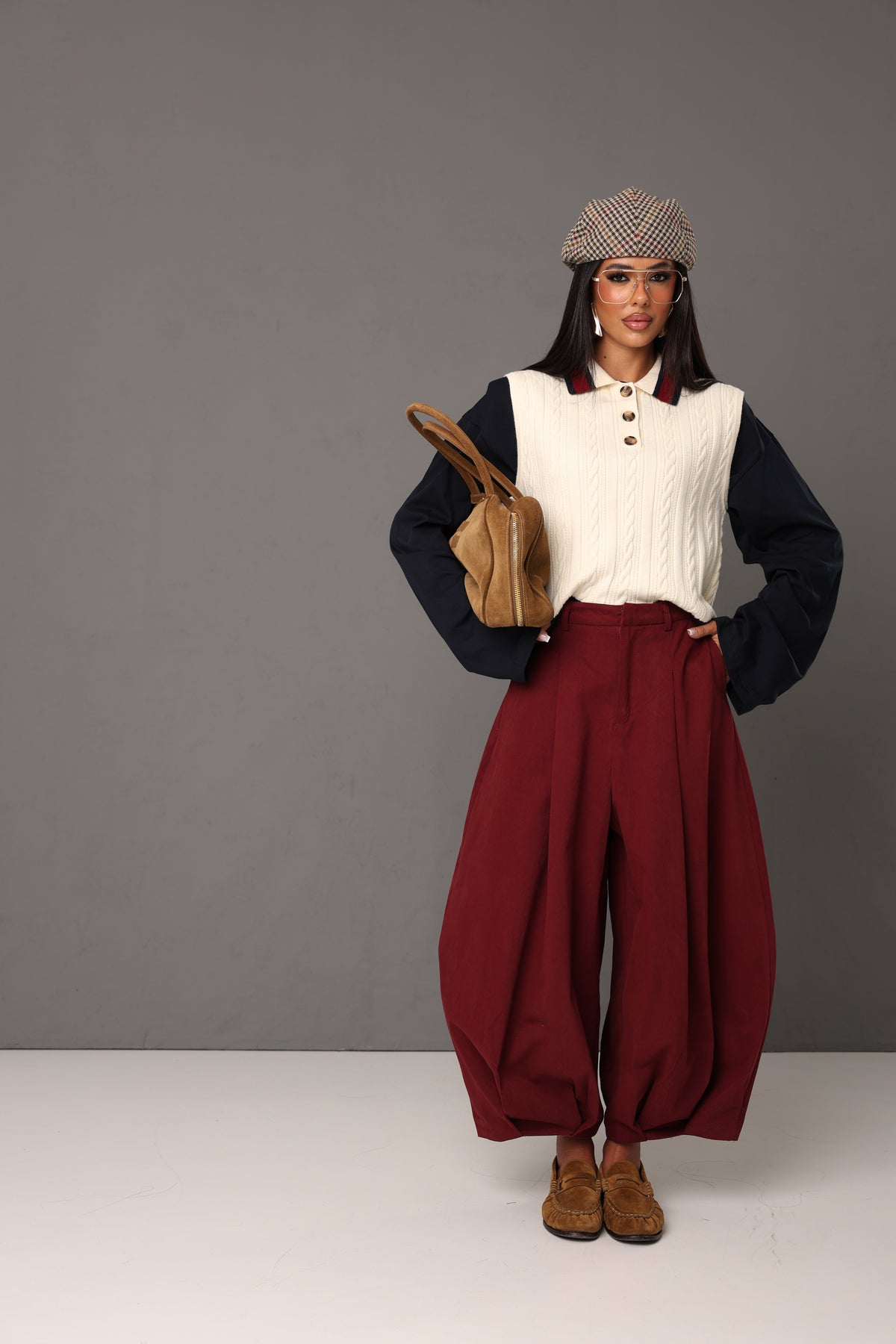PANTALONI BALLOON PINCES MARIANNE BORDEAUX
