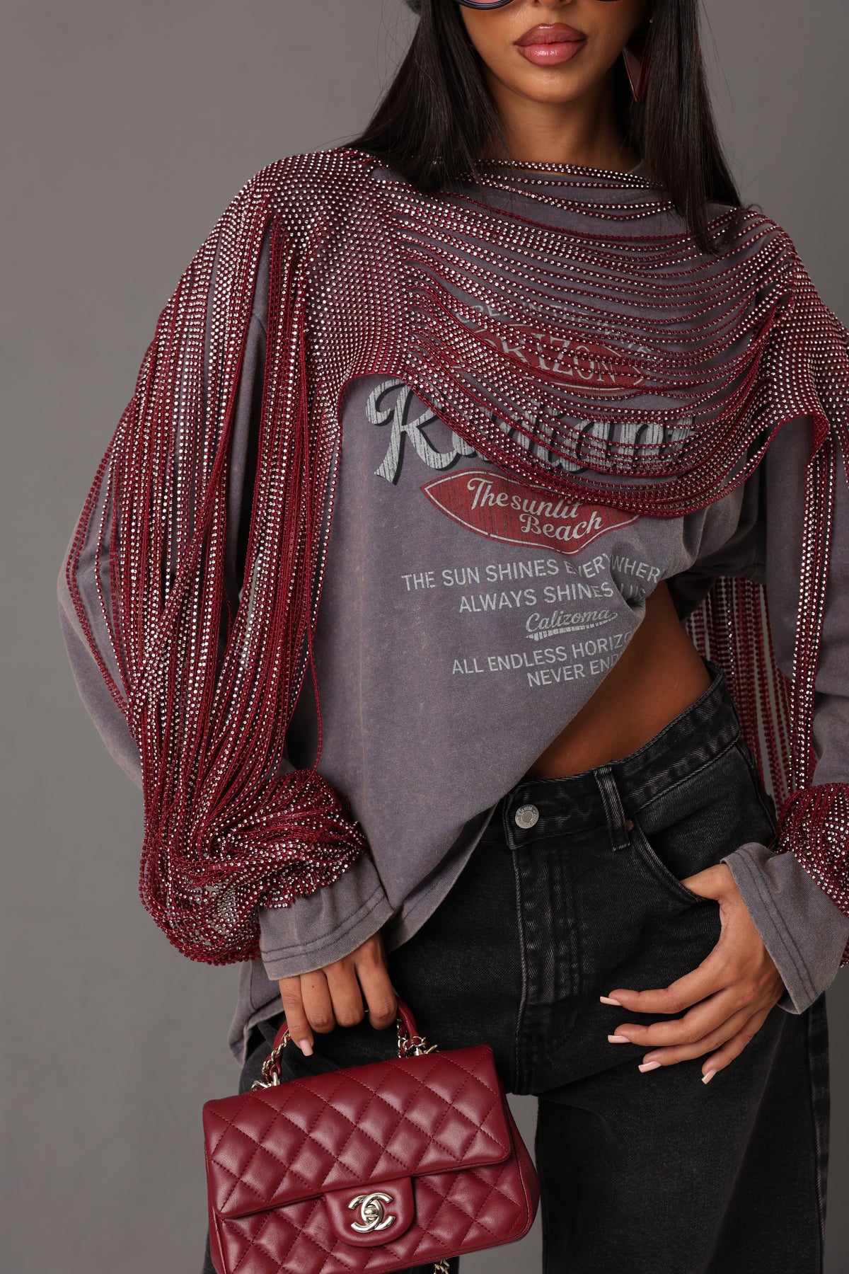 TOP STRASS YLENIA BORDEAUX