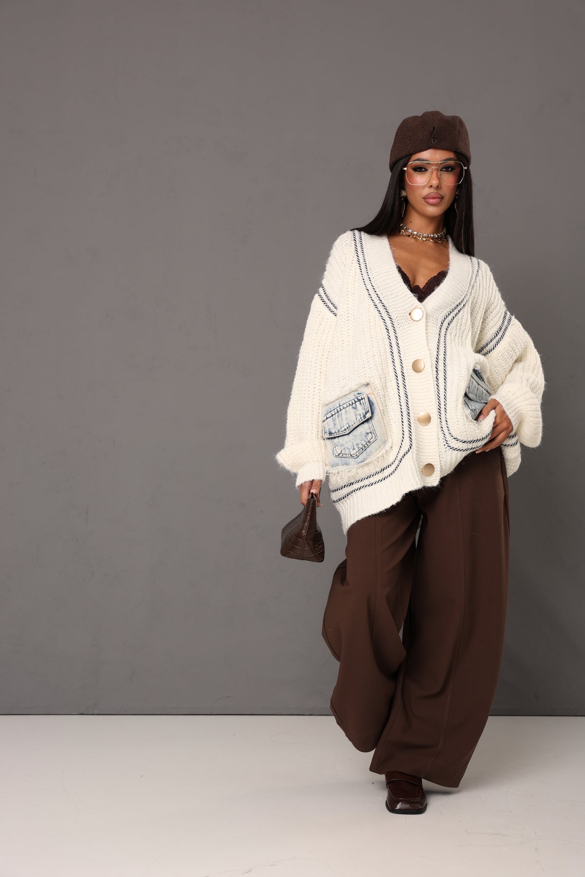 PANTALONI BALLOON SIBBY MARRONI + CINTURA E PORTA MONETE