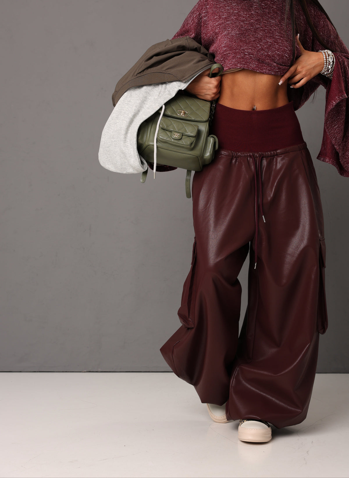 PANTALONI ECOPELLE KAMO BORDEAUX