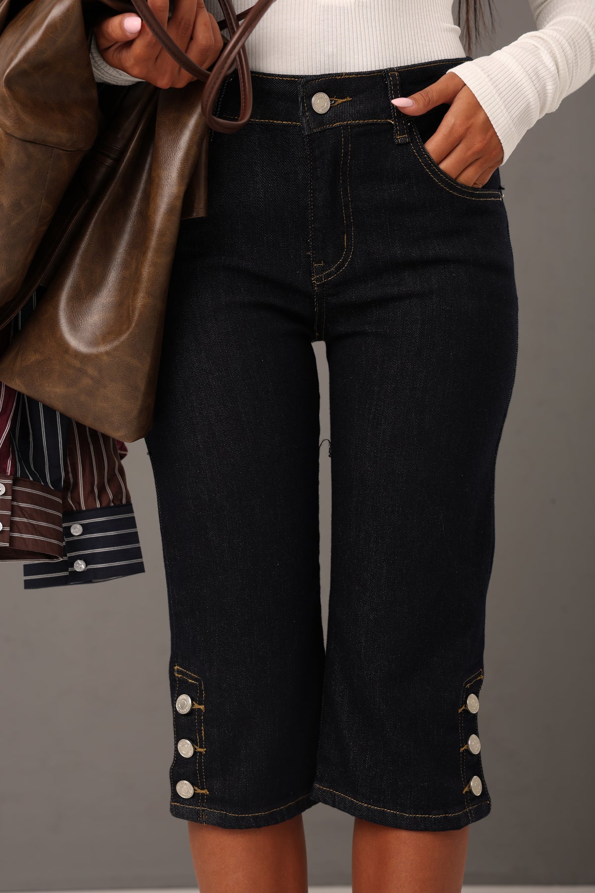 PANTALONI CAPRI STEFANIA DENIM SCURO
