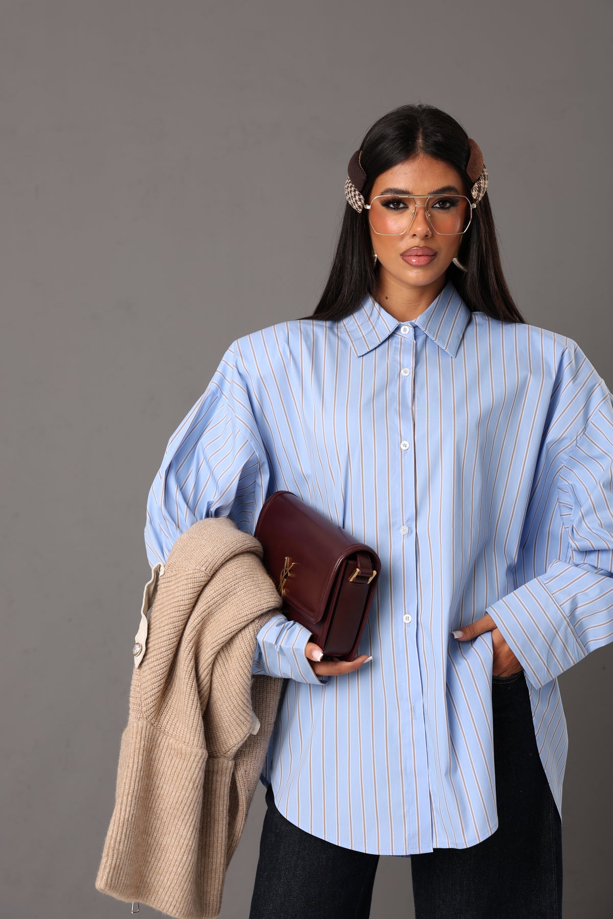 CAMICIA RIGHE SPALLINE ANGELICA AZZURRA/BEIGE