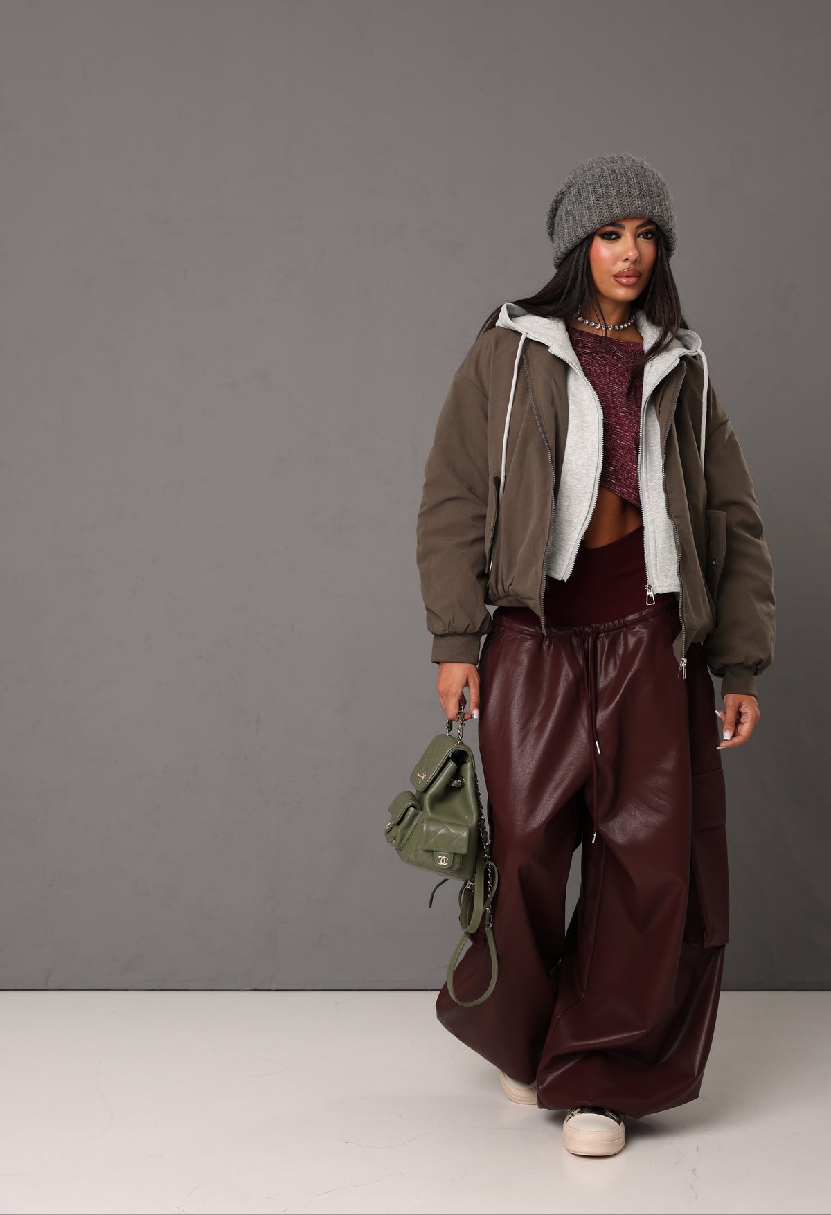 PANTALONI ECOPELLE KAMO BORDEAUX