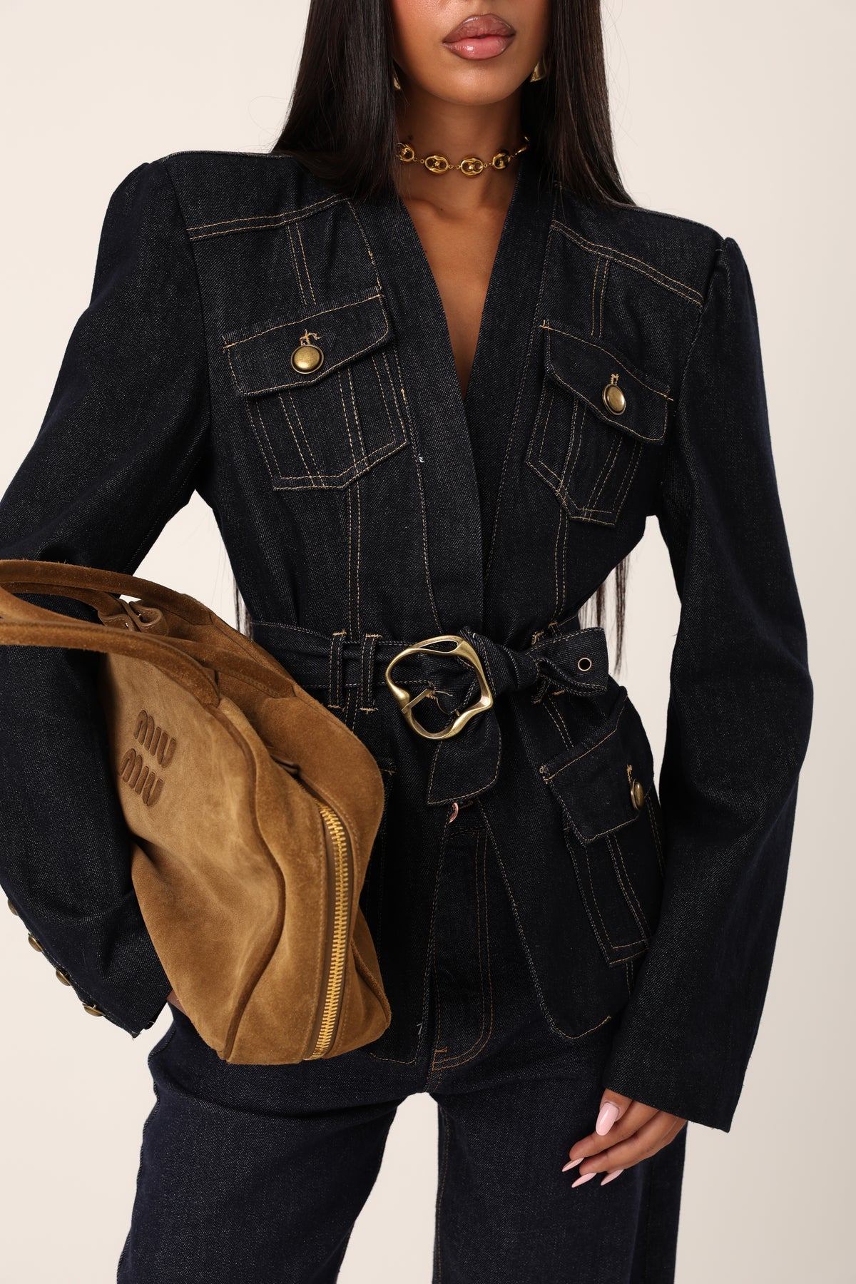 GIACCA SPALLINE IMBOTTITE EMY + CINTURA DENIM SCURO