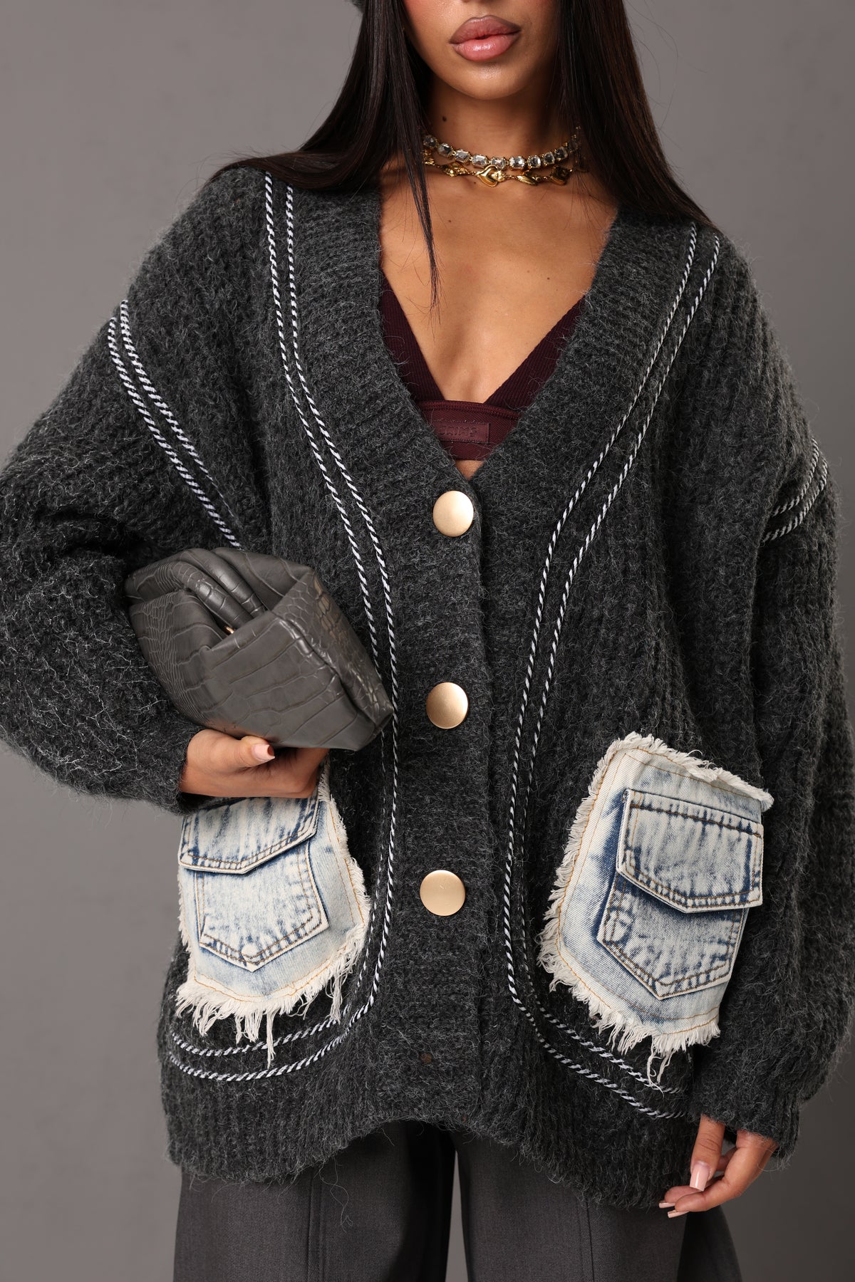 CARDIGAN TASCHE SHAREN GRIGIO ANTRACITE