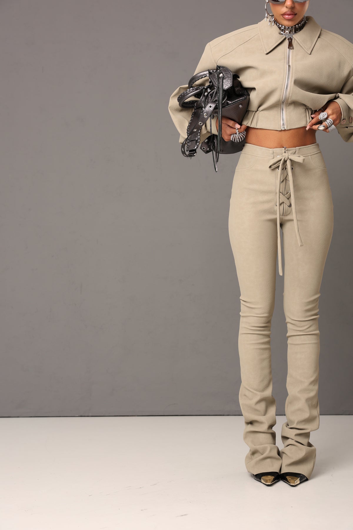 PANTALONI ECOPELLE BUFFY BEIGE BY MARZIA MANGO