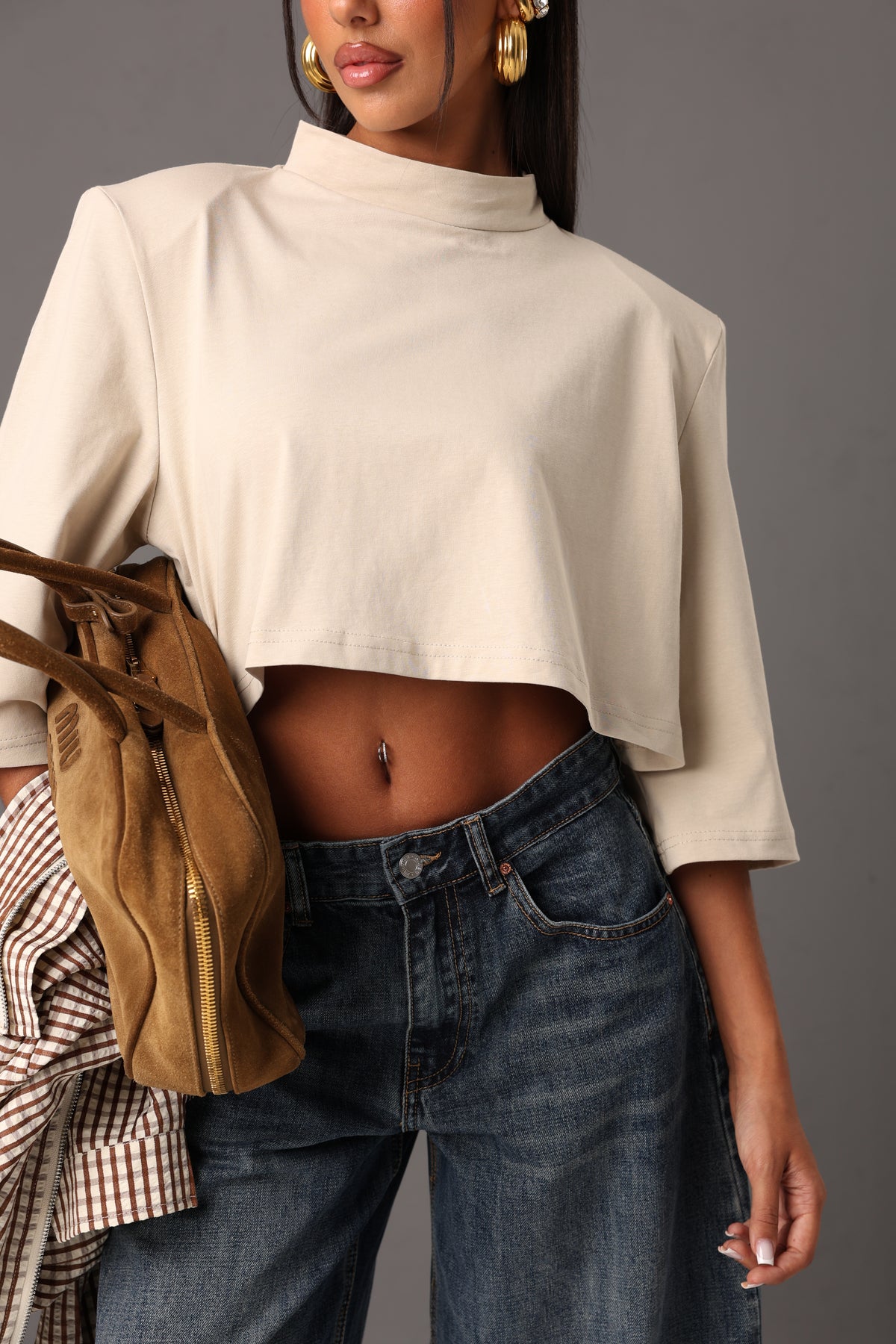 T-SHIRT CROP SPALLINE YOLE CREMA 100% COTONE