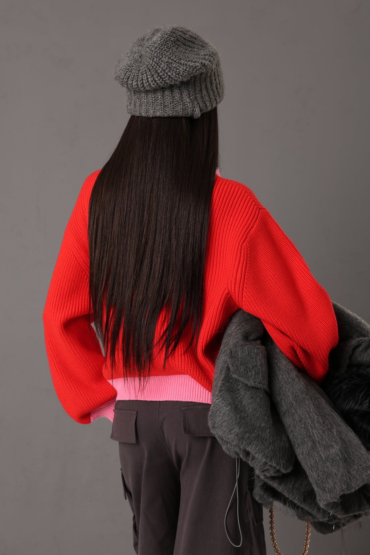 CARDIGAN COLLO ALTO KRISTA ROSSO/ROSA