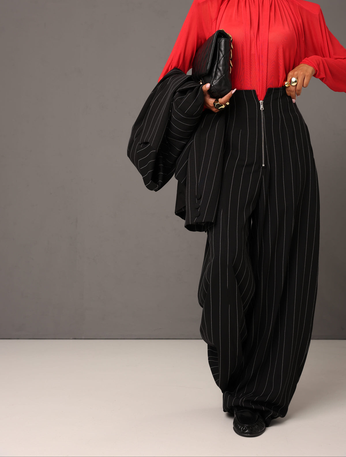 PANTALONI GESSATI ARUNA NERI BY MARZIA MANGO