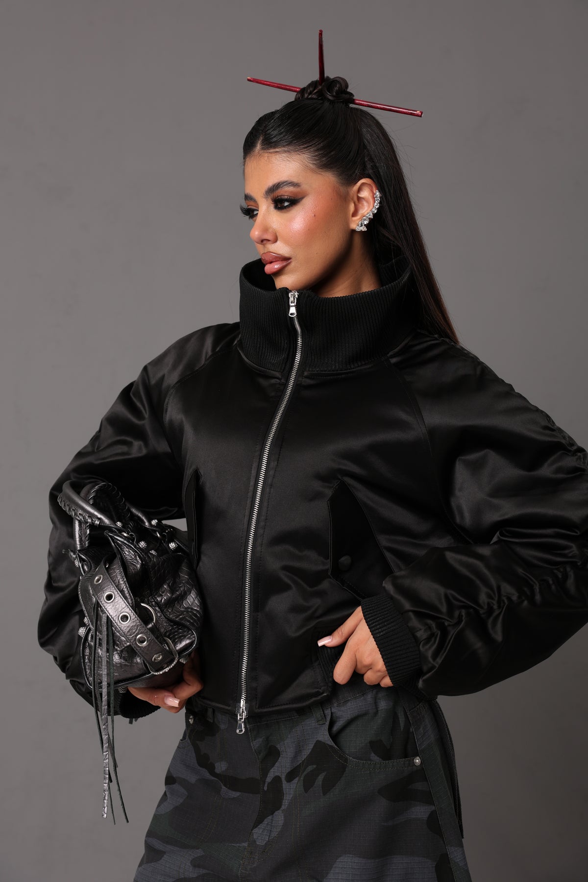 BOMBER SATINATO STEPH NERO BY LUMINA
