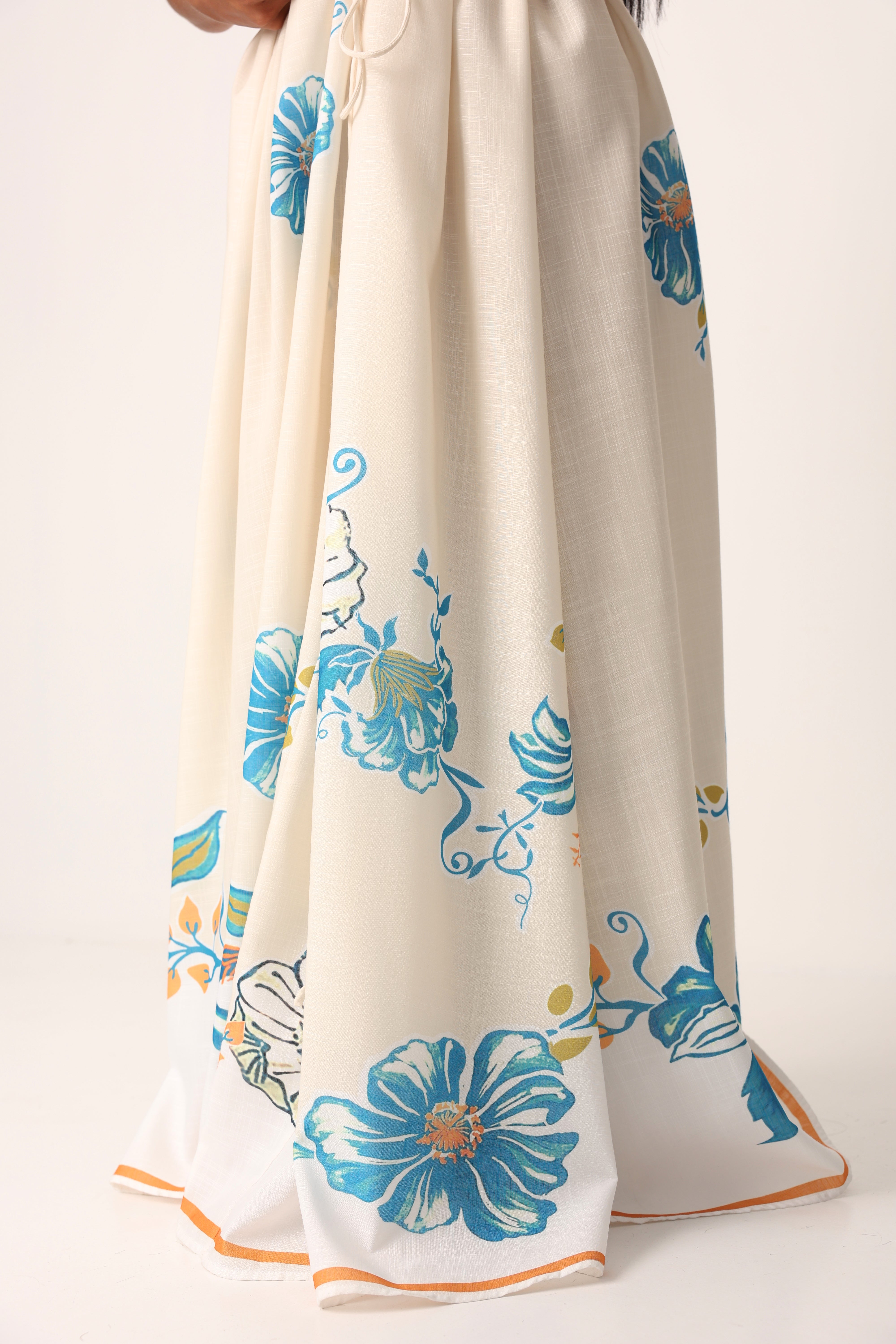 VESTITO STRINGHE AURORA FIORATO PANNA
